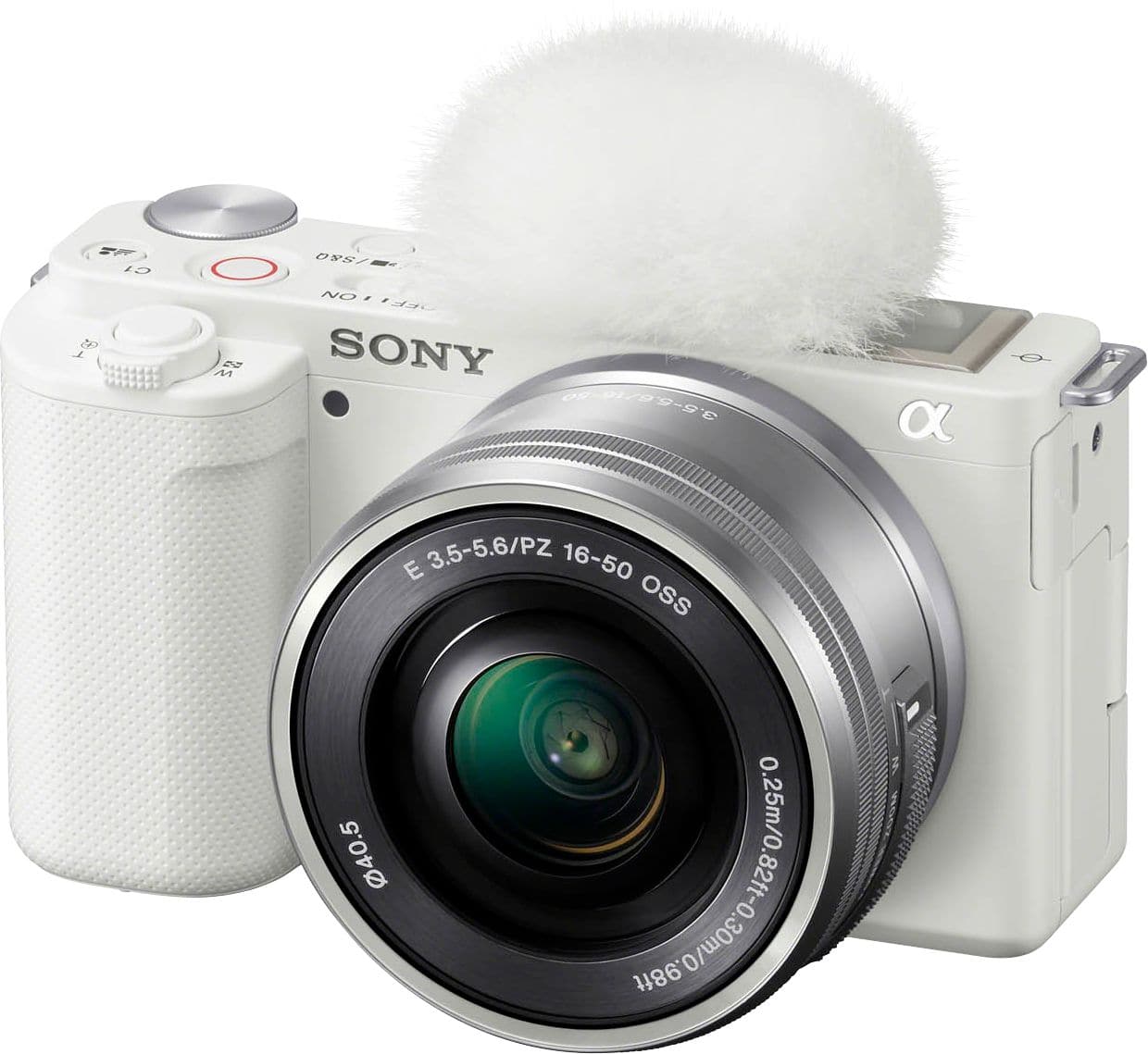 Angle. Sony - Alpha ZV-E10 Kit Mirrorless Vlog Camera with 16-50mm Lens - White.