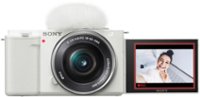 Front. Sony - Alpha ZV-E10 Kit Mirrorless Vlog Camera with 16-50mm Lens - White.