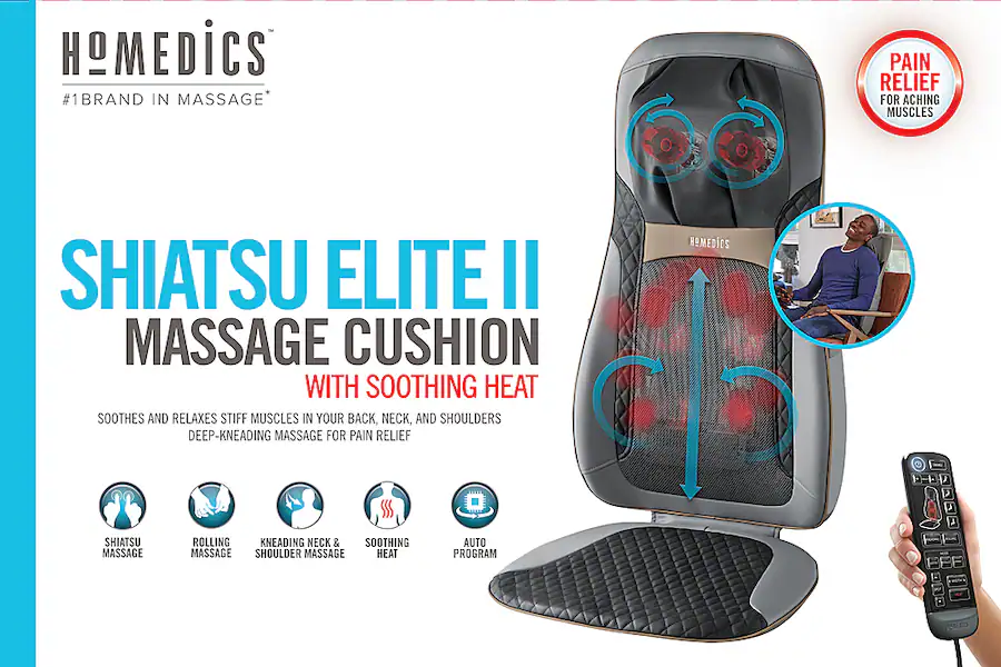 Homedics Shiatsu Elite II Massage Cushion with Heat Gray/Black MCS