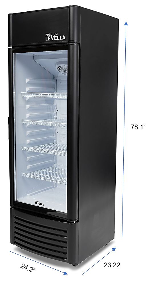 Premium Levella 12.5 Cu. ft. Commercial Upright Display Refrigerator Glass Door Beverage Cooler with Built-in Ice Maker in Black | PRFIM1257DX