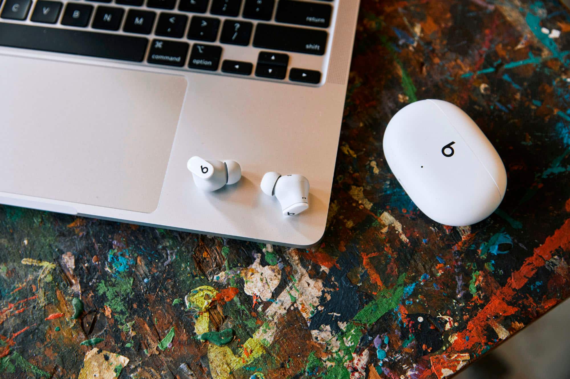 Alt View 21. Beats - Geek Squad Certified Refurbished Beats Studio Buds True Wireless Noise Cancelling Earbuds - White.