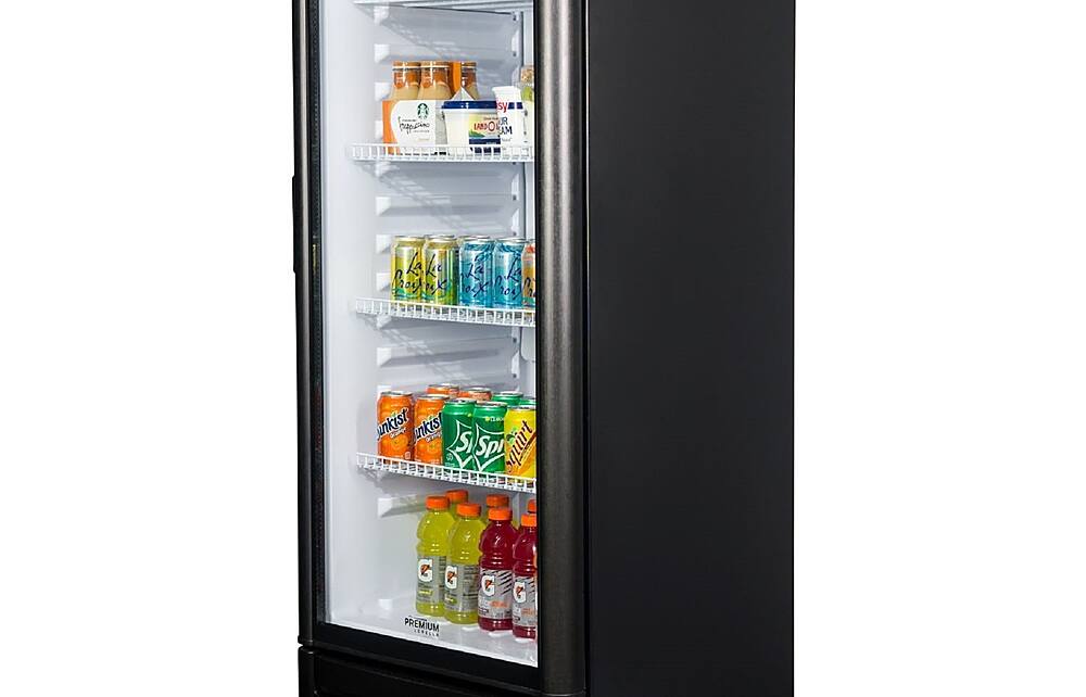 Alt View 1. Premium Levella - 15.5 cu. ft. 1-Door Commercial Merchandiser Refrigerator Glass-Door Beverage Display Cooler - Black.