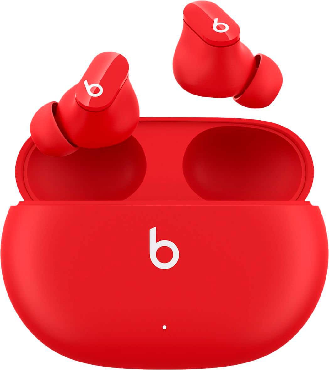 Front. Beats - Geek Squad Certified Refurbished Beats Studio Buds True Wireless Noise Cancelling Earbuds - Beats Red.