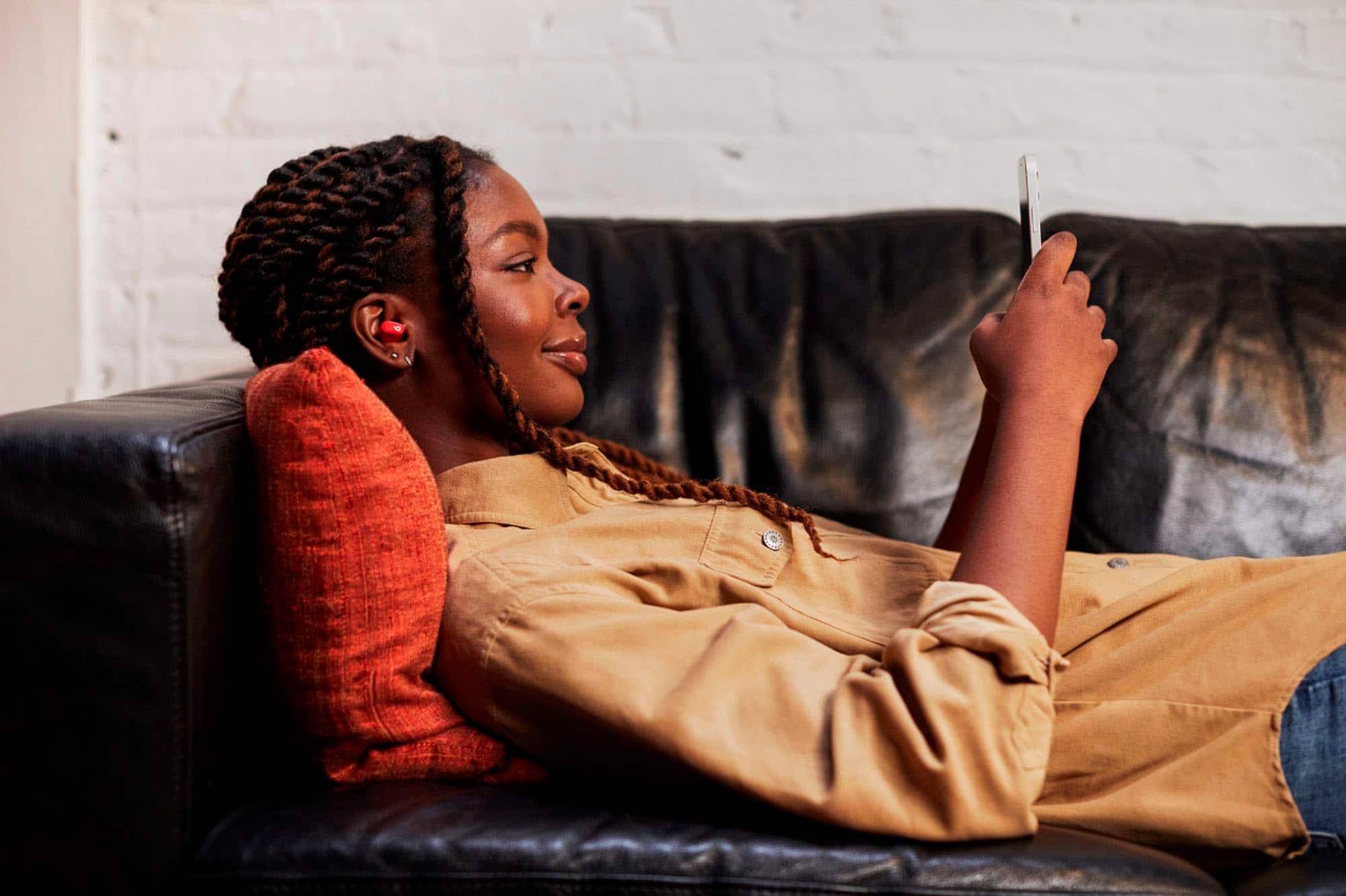 Alt View 21. Beats - Geek Squad Certified Refurbished Beats Studio Buds True Wireless Noise Cancelling Earbuds - Beats Red.