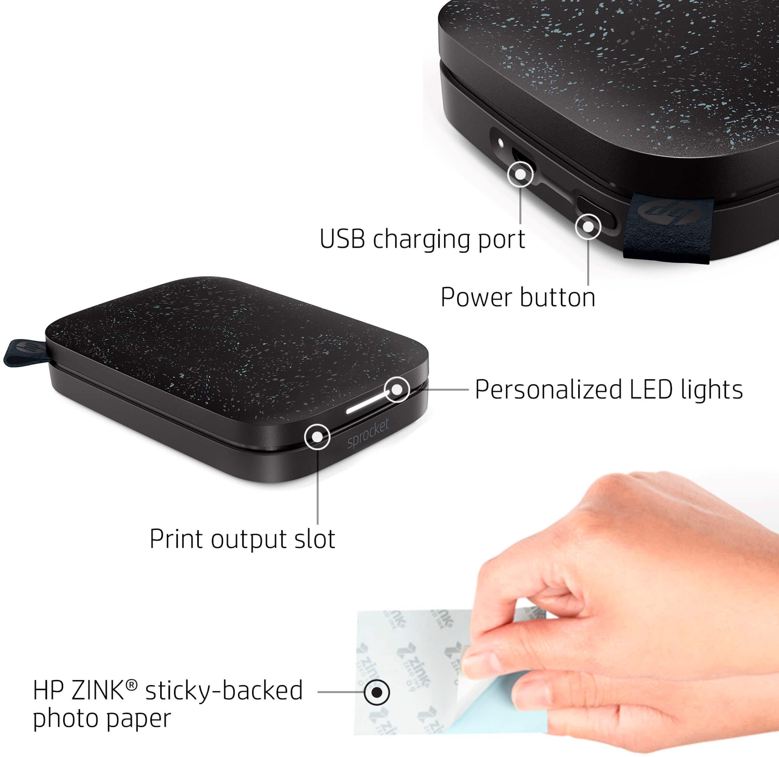 Alt View 11. HP - Sprocket Portable 2" x 3" Instant Photo Printer, Prints From iOS or Android Devices - Black Noir.