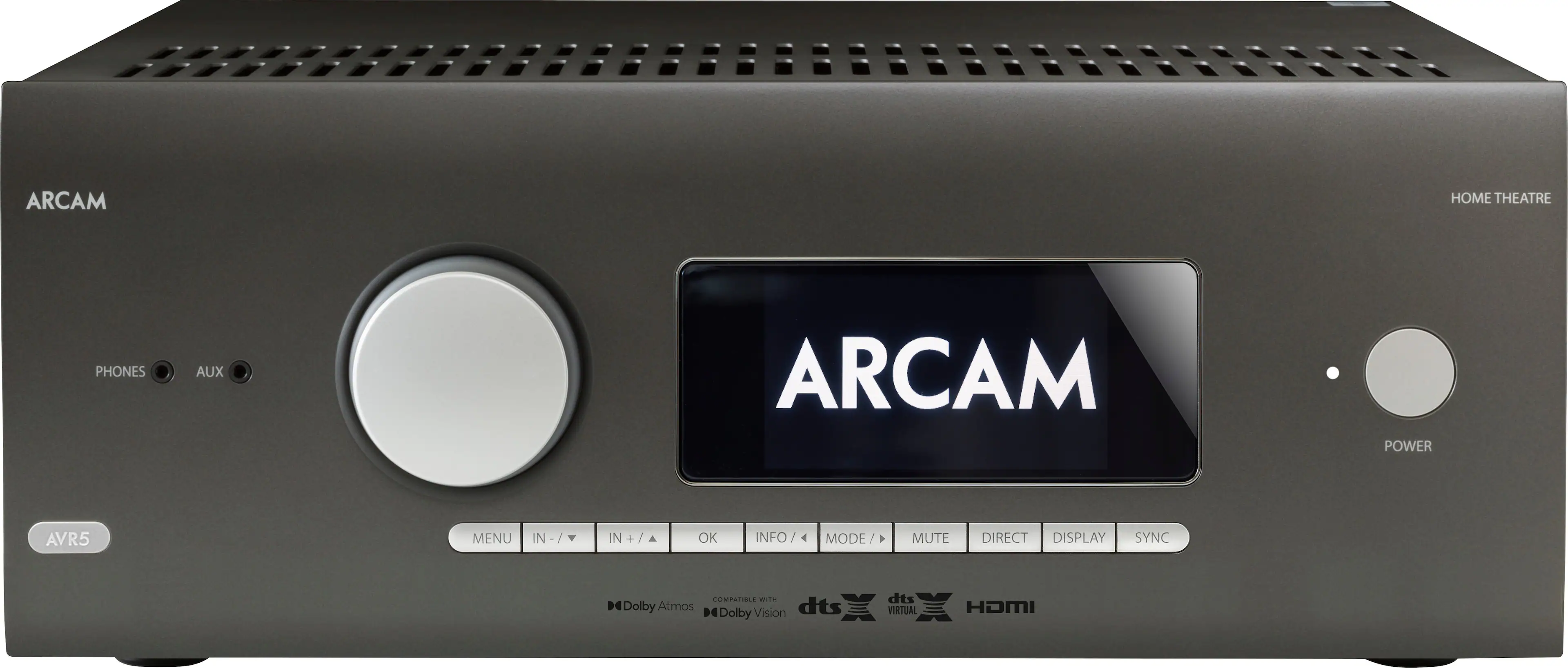 Front. Arcam - AVR5 595W 7.1 Ch. With Google Cast 4K Ultra HD HDR Compatible A/V Home Theater Receiver - Gray.