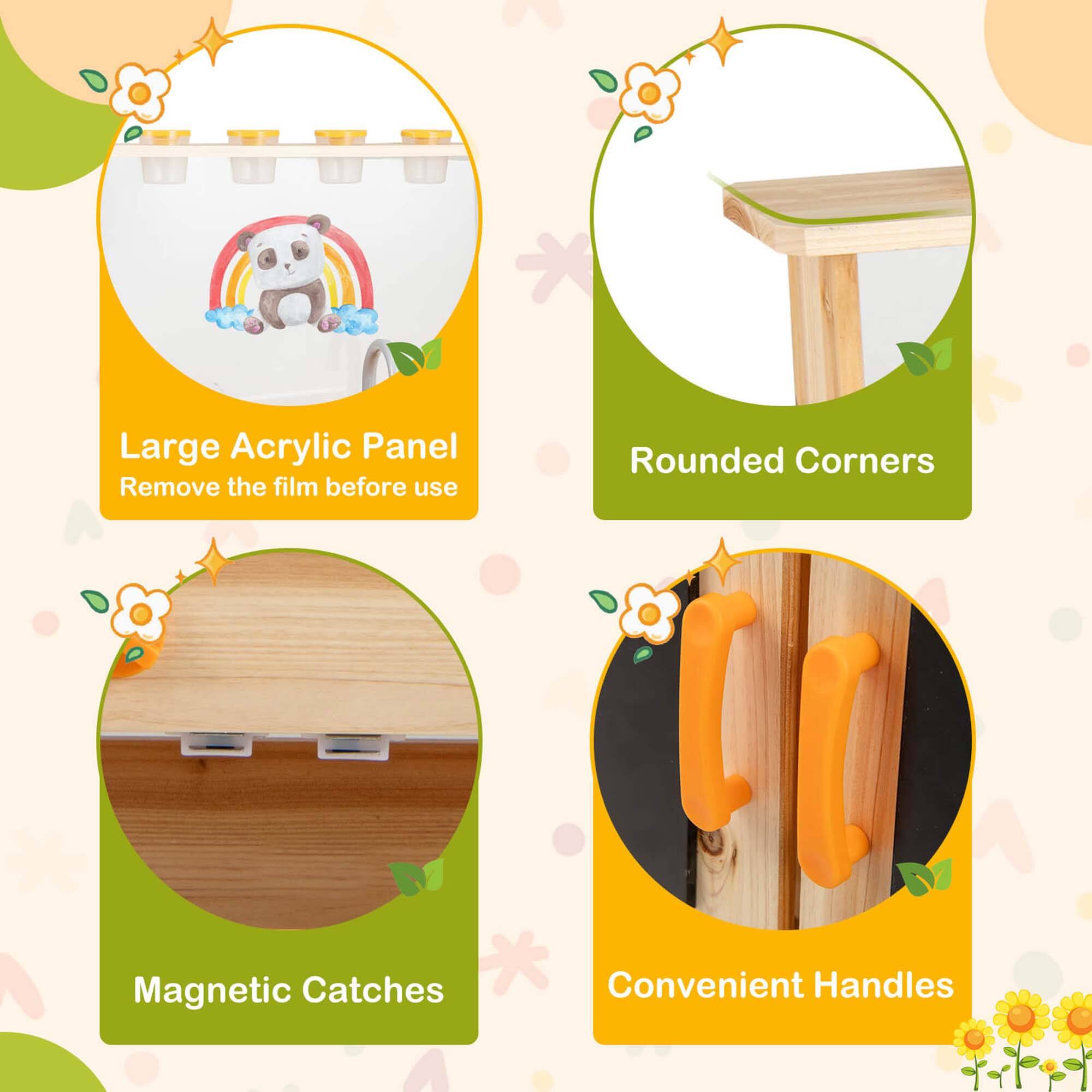 - Large Acrylic Panel  
  Remove the film before use

- Rounded Corners

- Magnetic Catches

- Convenient Handles