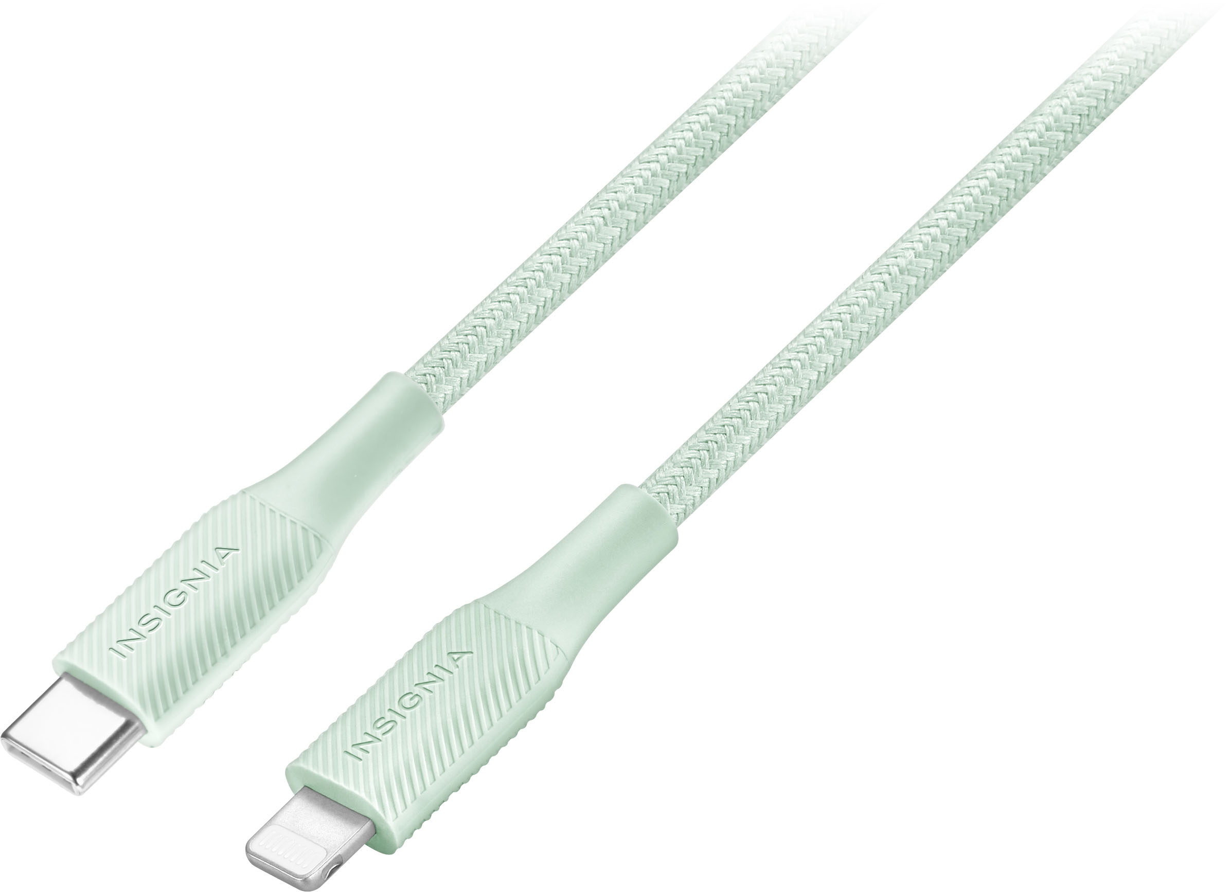 Left View: Insignia™ - 5' Lightning to USB-C Charge-and-Sync Cable - Light Green