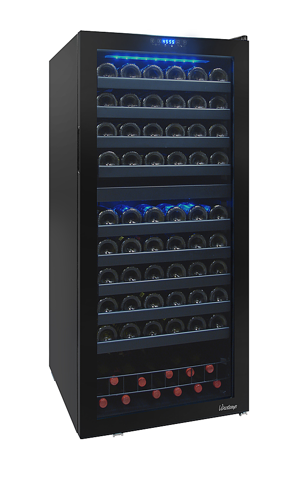 Left View: Vinotemp - 110-Bottle Dual Zone Wine Cooler with Touch Screen - Black