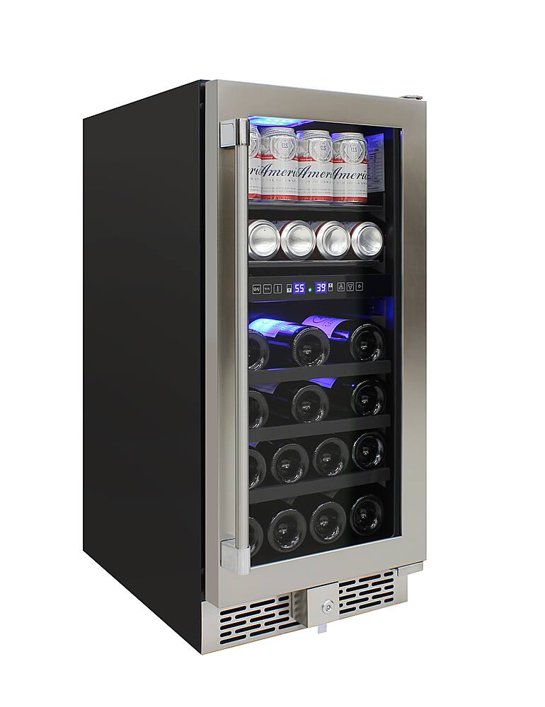 Left View: Vinotemp - 19-Bottle Dual Zone Beverage Cooler - Silver