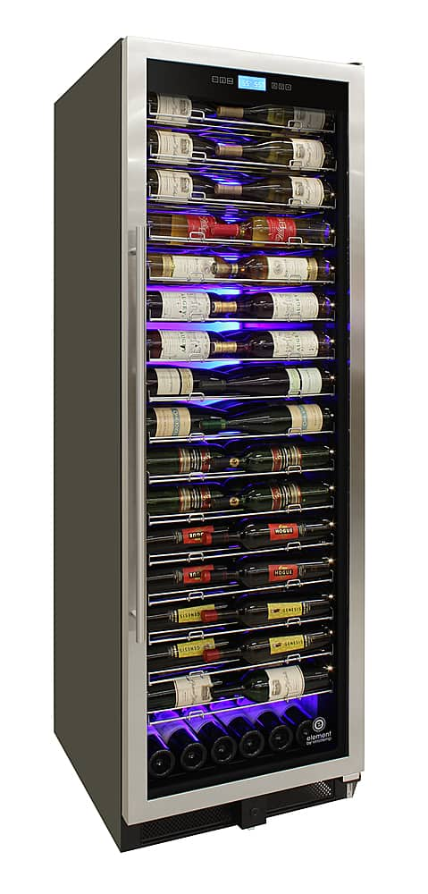 Left View: Vinotemp - 141-Bottle Single-Zone  Wine Cooler with Backlit Panel - Silver