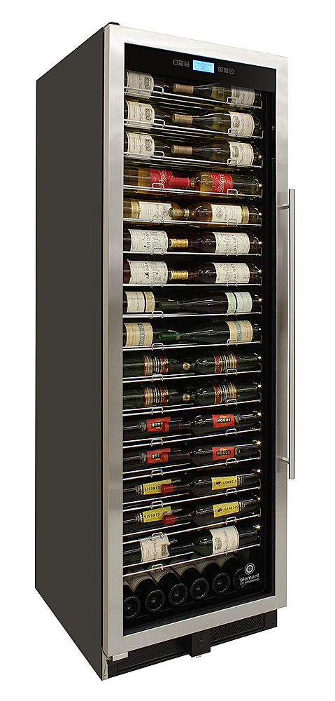 Left View: Vinotemp - 141-Bottle Single Zone Wine Cooler with Backlit Panel and Left Hinge - Silver