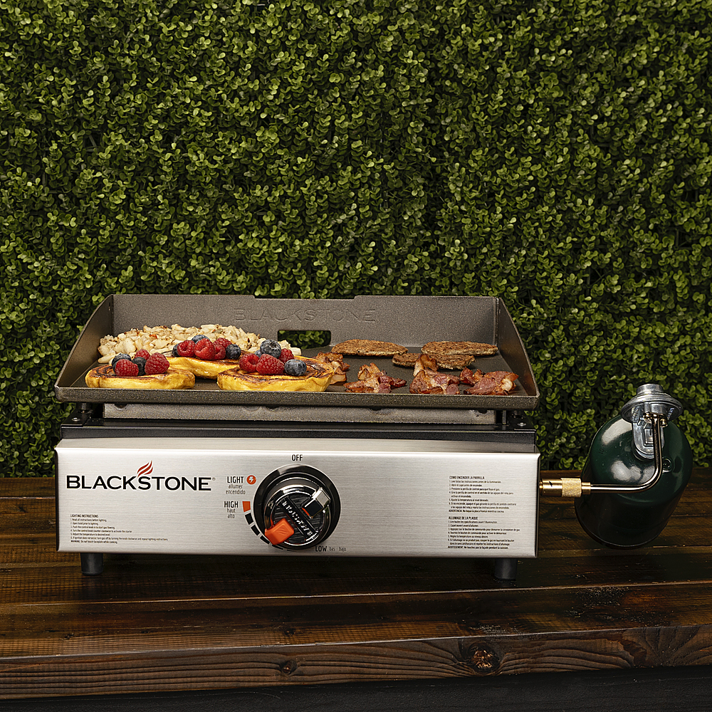 Left View: Blackstone - Original 17 In. Countertop Outdoor Griddle with Stainless Steel Front - Silver