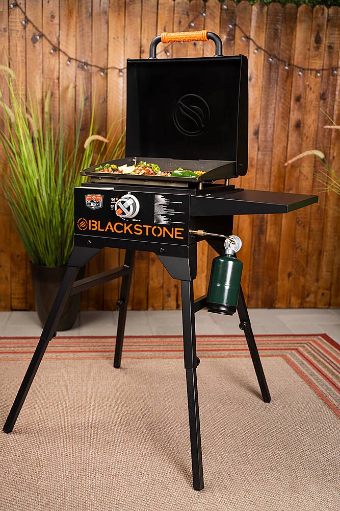 Left View: Blackstone 17" Griddle and Cart - Black