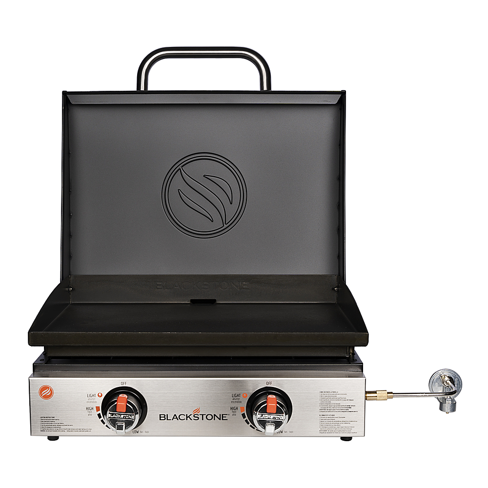 Left View: Blackstone - 22 In. Outdoor Countertop Griddle with stainless Steel Front - Black
