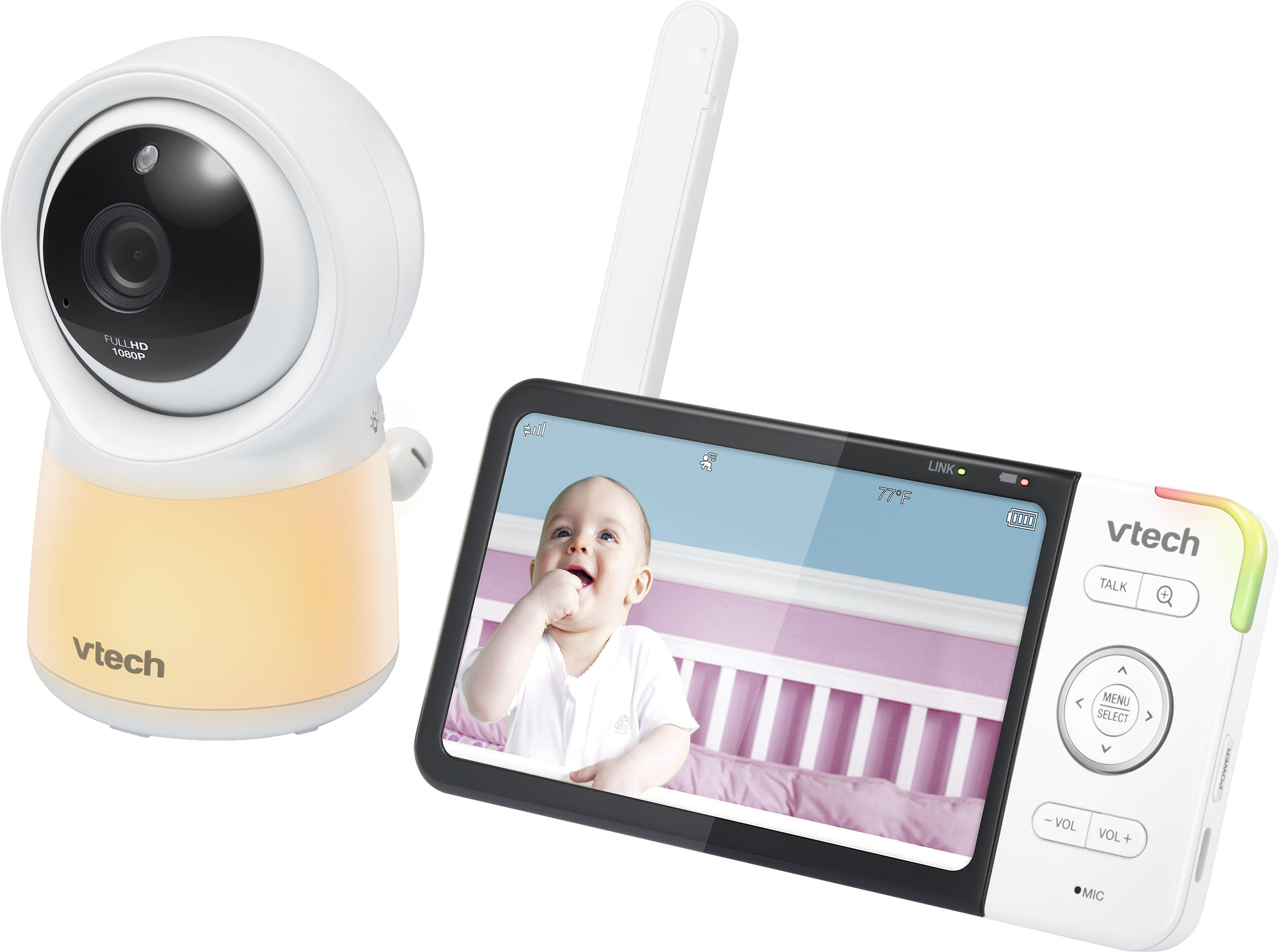 Angle View: VTech - Smart Wi-Fi Video Baby Monitor w/ 5” HC Display and 1080p HD Camera, Built-in night light, RM5754HD - White