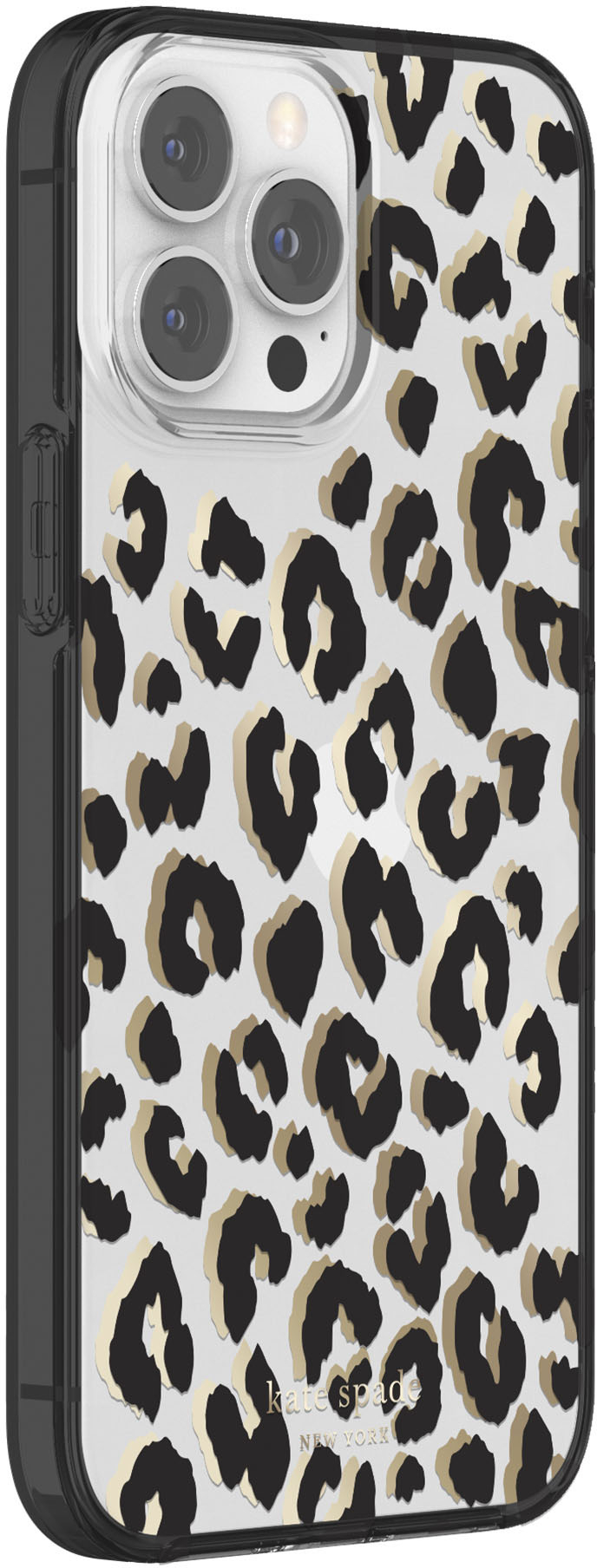 Left View: kate spade new york - Protective Hardshell Case for iPhone 13/12 Pro Max - Leopard