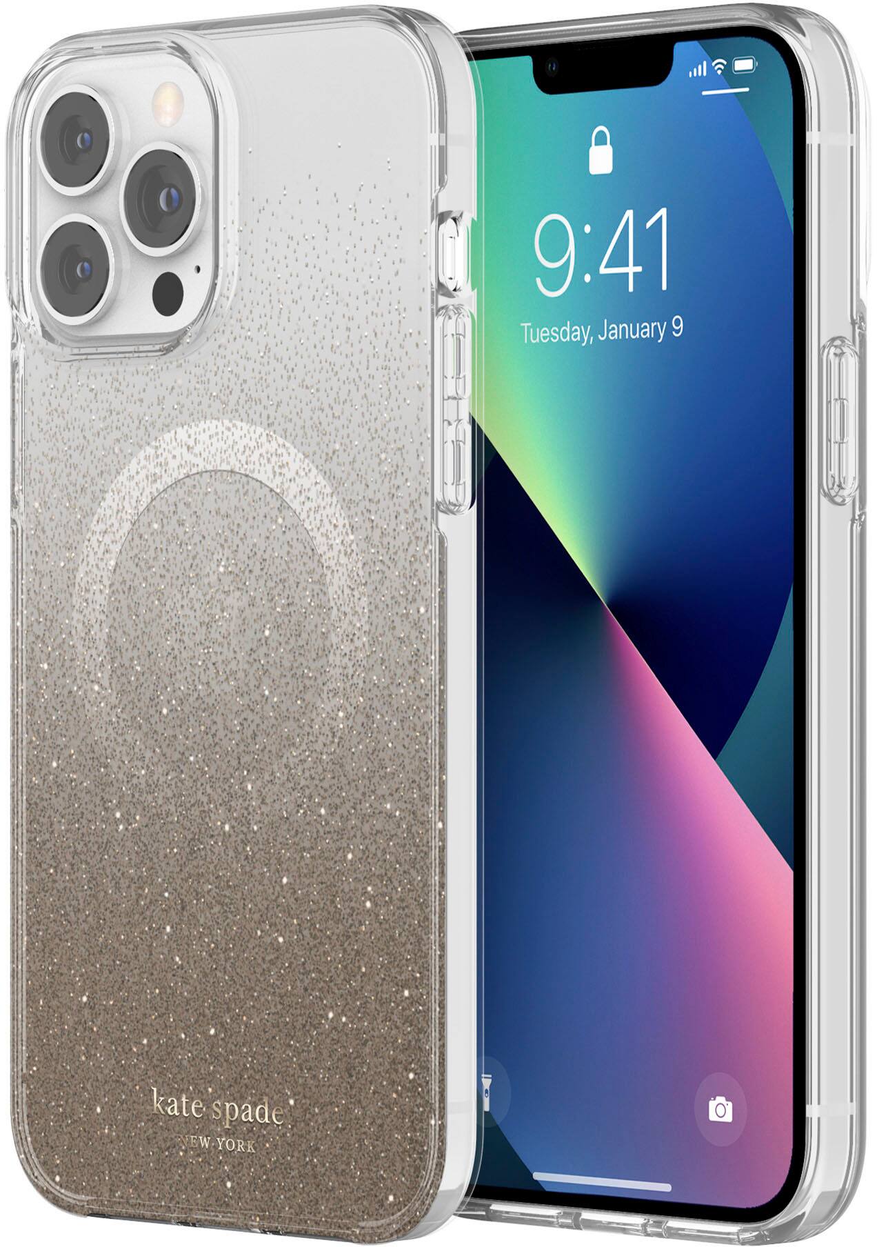 Alt View 1. kate spade new york - Protective Hardshell Case for Magsafe for iPhone 13/12 Pro Max - Champagne Omgre Glitter.