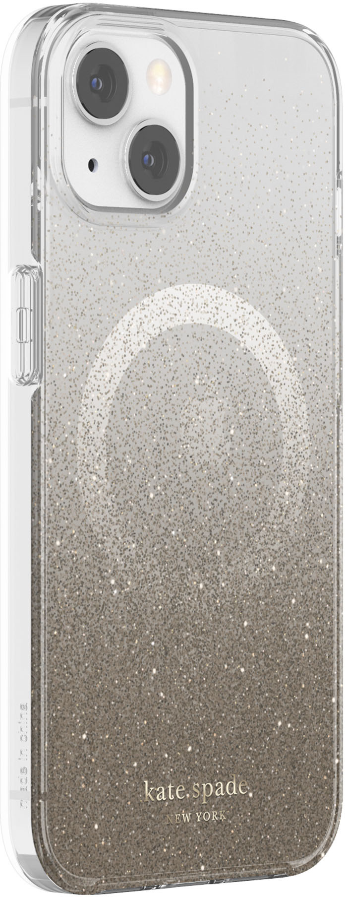Left View: kate spade new york - Protective Hardshell MagSafe Case for iPhone 13 - Champagne