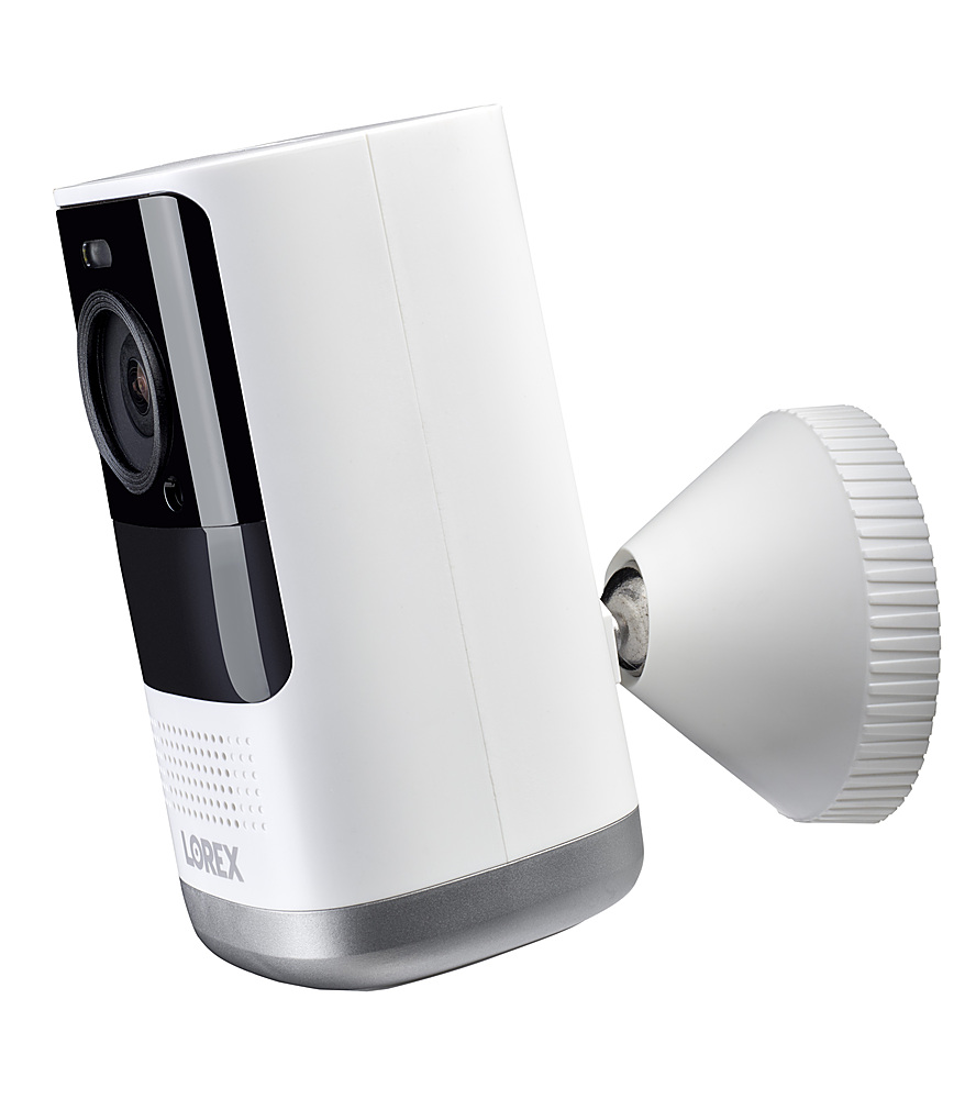 Left View: Lorex - Add-on 2K Smart Deterrence Wire-Free Camera with Person Detection - white