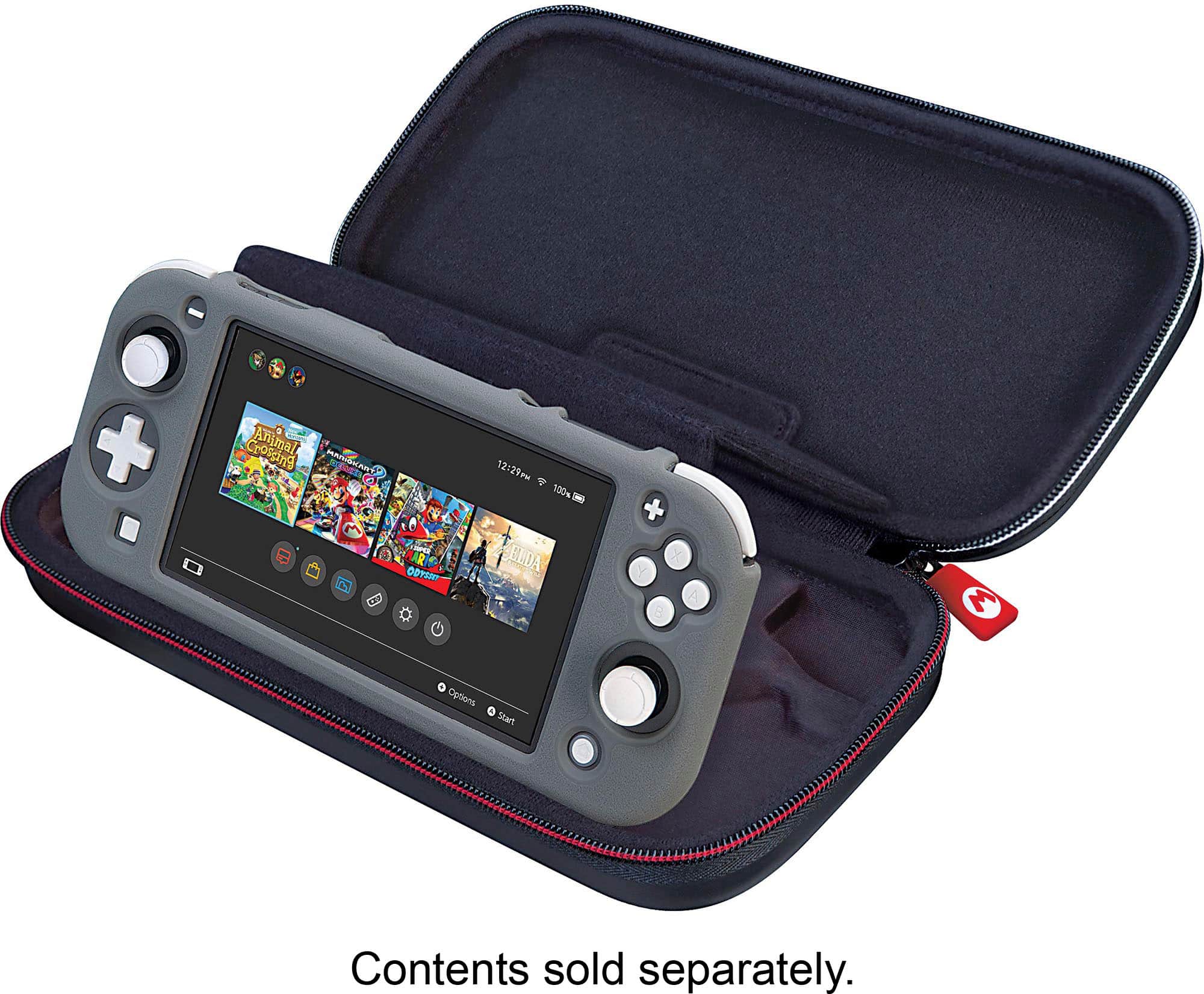 The image features a Nintendo Wii game console in a black carrying case. The case is designed to protect the Wii and its accessories, such as the Wii Remote and Nunchuk, during transportation. The case is open, revealing the Wii console and its accessories inside. The Wii Remote and Nunchuk are positioned next to the console, ready for use. The case is a convenient way to keep the Wii and its accessories organized and protected when not in use.