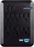 ELAC ProteK 6 Outlet Surge Protector with Dual USB - Black - Front_Zoom