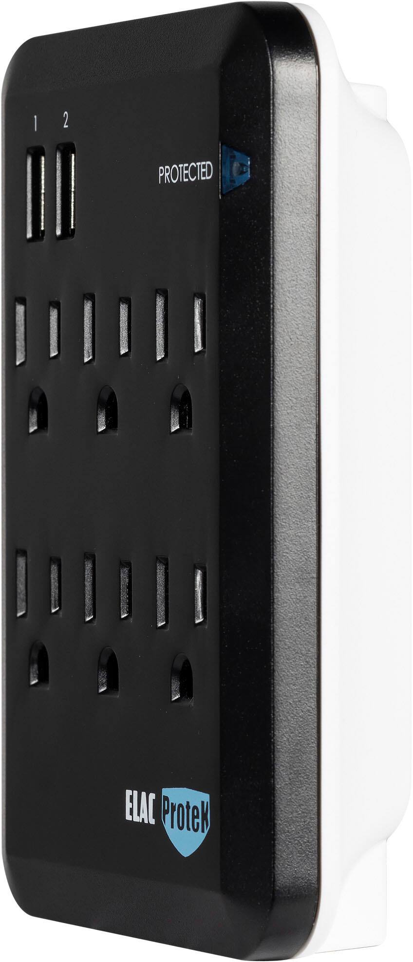 Alt View 11. ELAC ProteK - 6 Outlet Surge Protector with Dual USB - Black.
