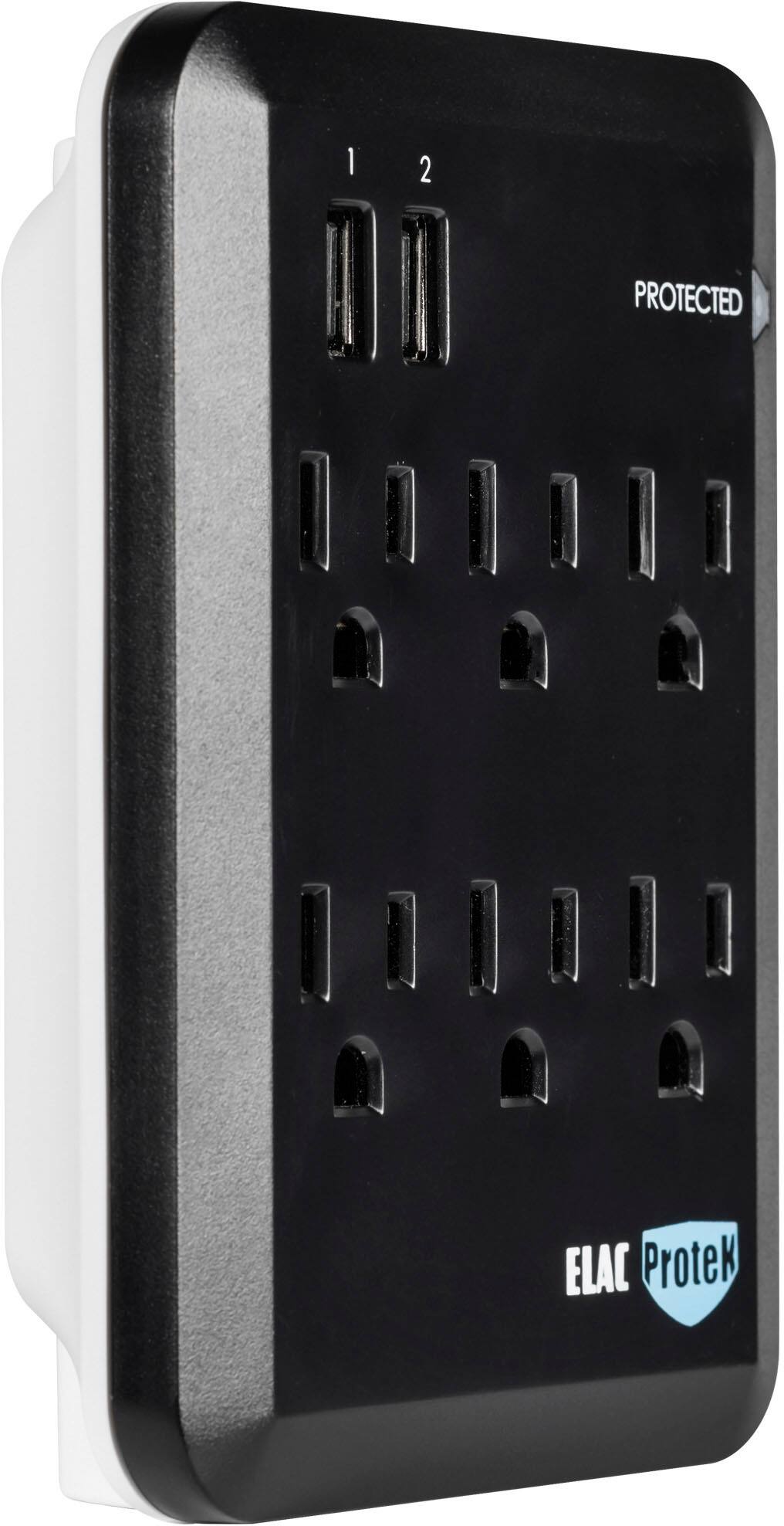 Alt View 12. ELAC ProteK - 6 Outlet Surge Protector with Dual USB - Black.