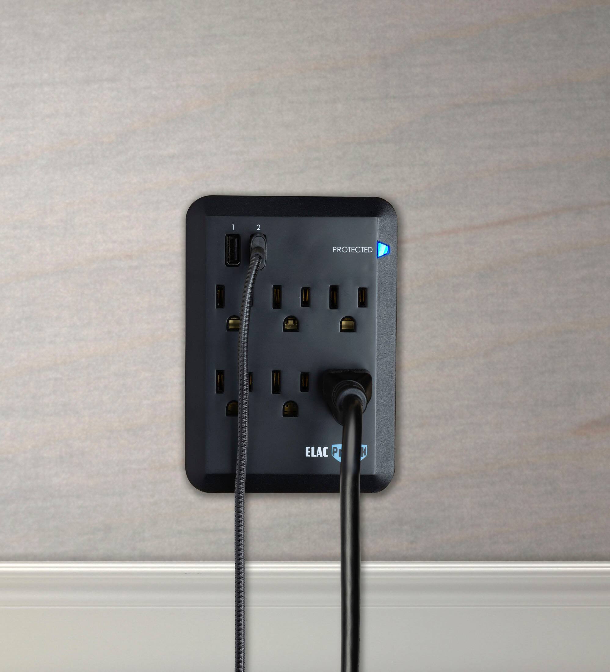 Alt View 14. ELAC ProteK - 6 Outlet Surge Protector with Dual USB - Black.