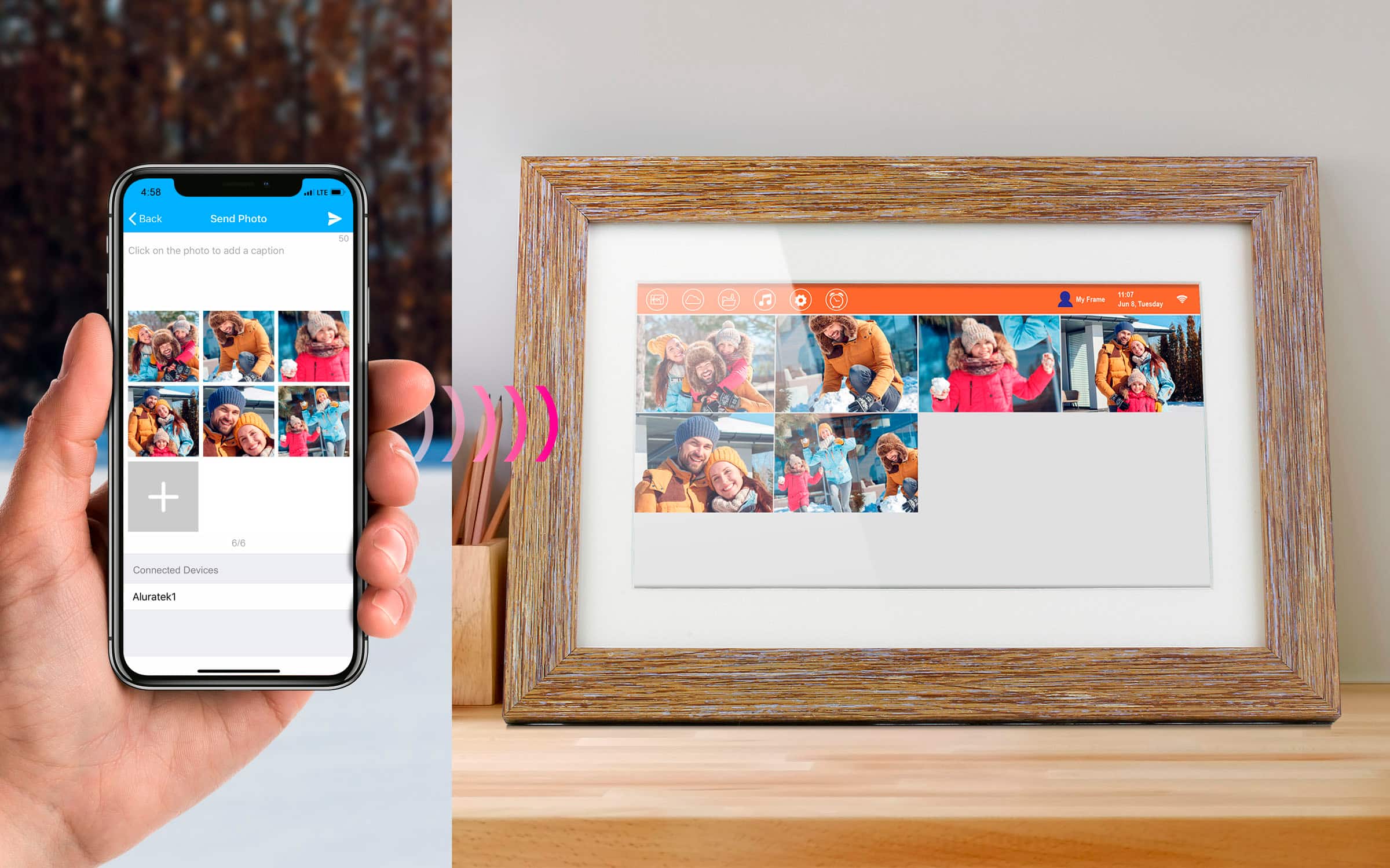 Alt View 13. Aluratek - 10" LCD Wi-Fi Touchscreen Digital Photo Frame - Distressed Wood.