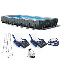 Intex - 32' x 16' x 52" Ultra XTR Rectangular Pool w/ 2 Floating Chairs & Cooler - Gray