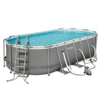 Bestway - Power Steel 18ft x 9ft x 48in Above Ground Swimming Pool Set with Pump - Gray - Front_Zoom