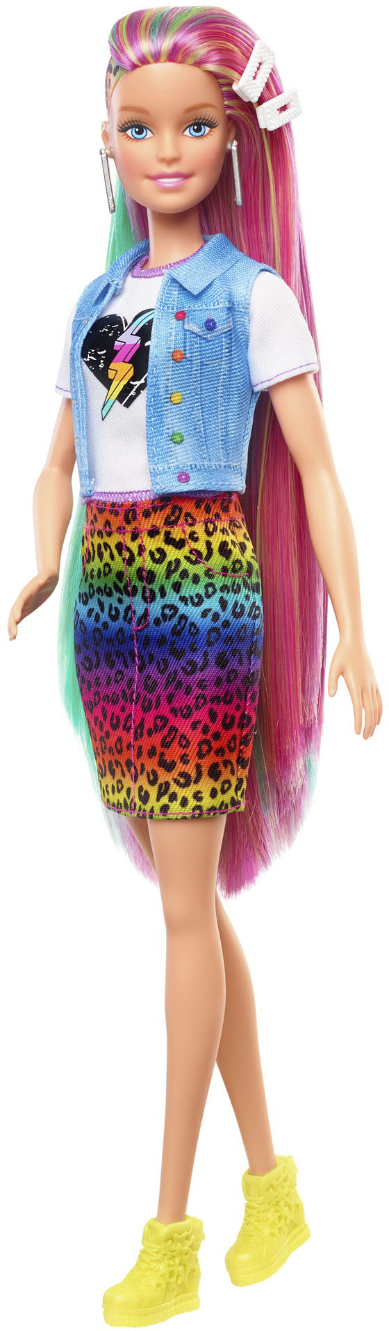 Left View: Barbie - Leopard Rainbow Hair Doll, Blonde