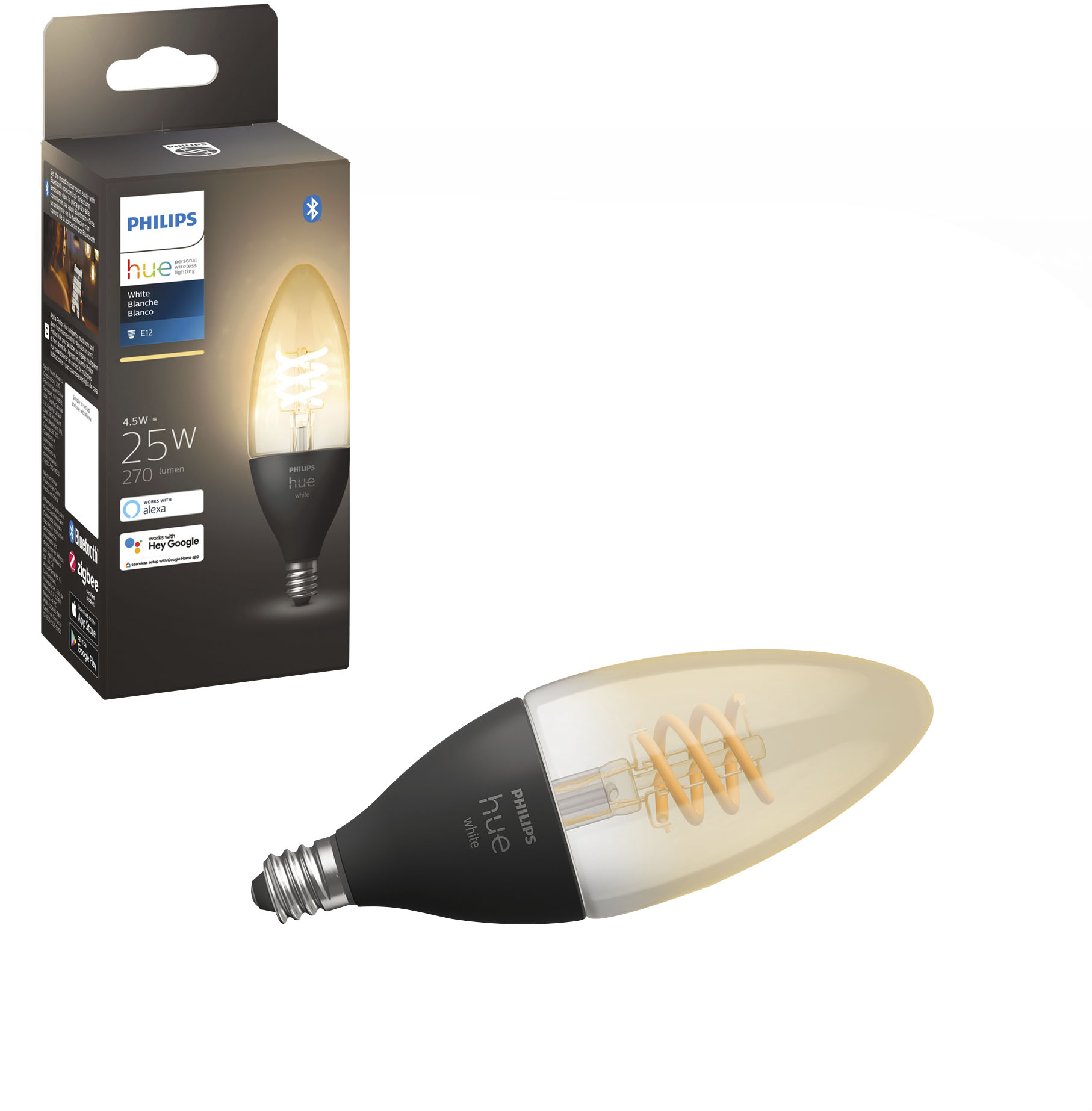 Angle View: Philips - Hue White Ambiance Filament A19 Bluetooth Smart LED Bulb