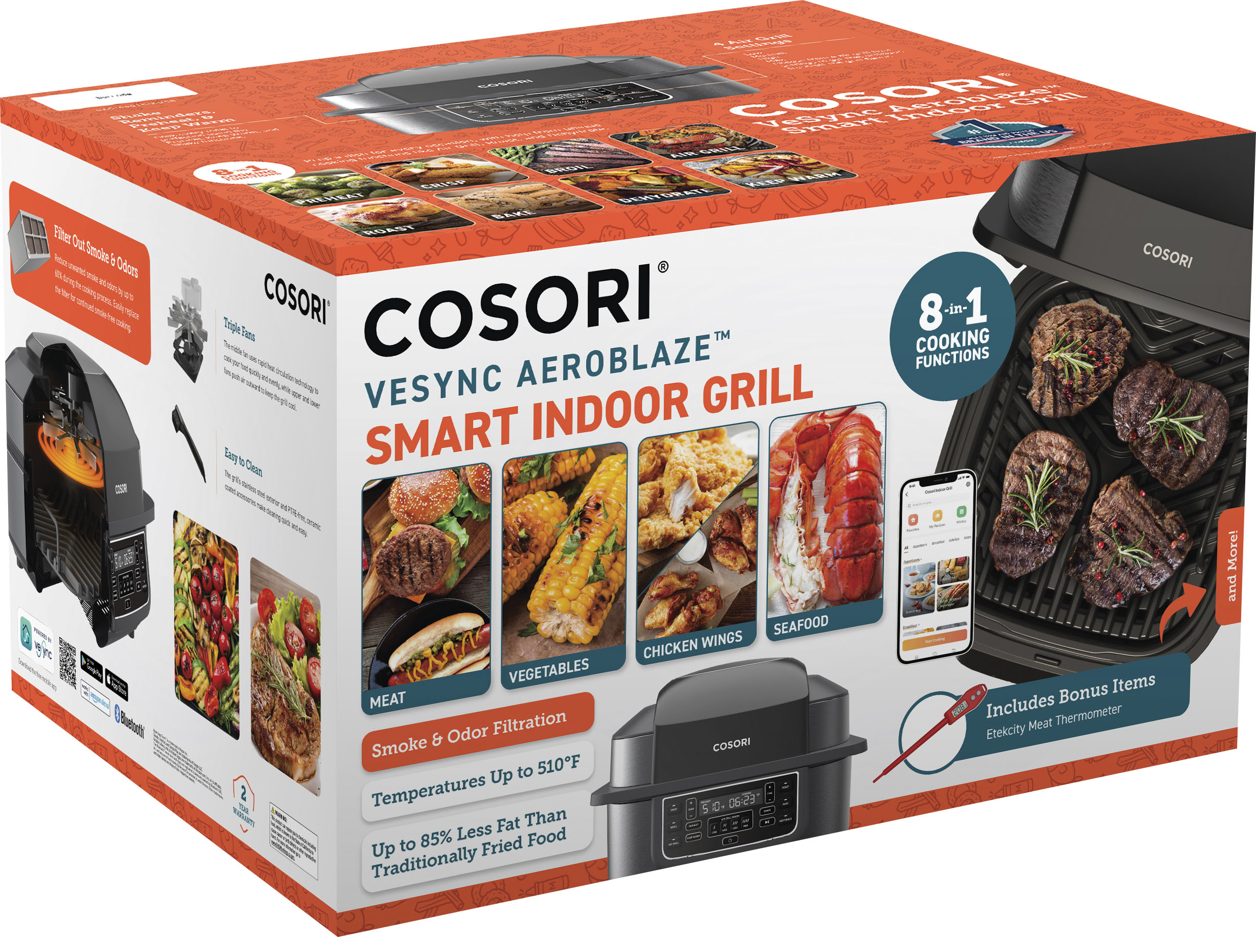 Review COSORI Indoor Grill & Smart XL Air Fryer How To cook Hamburgers &  Setup Wi-Fi 