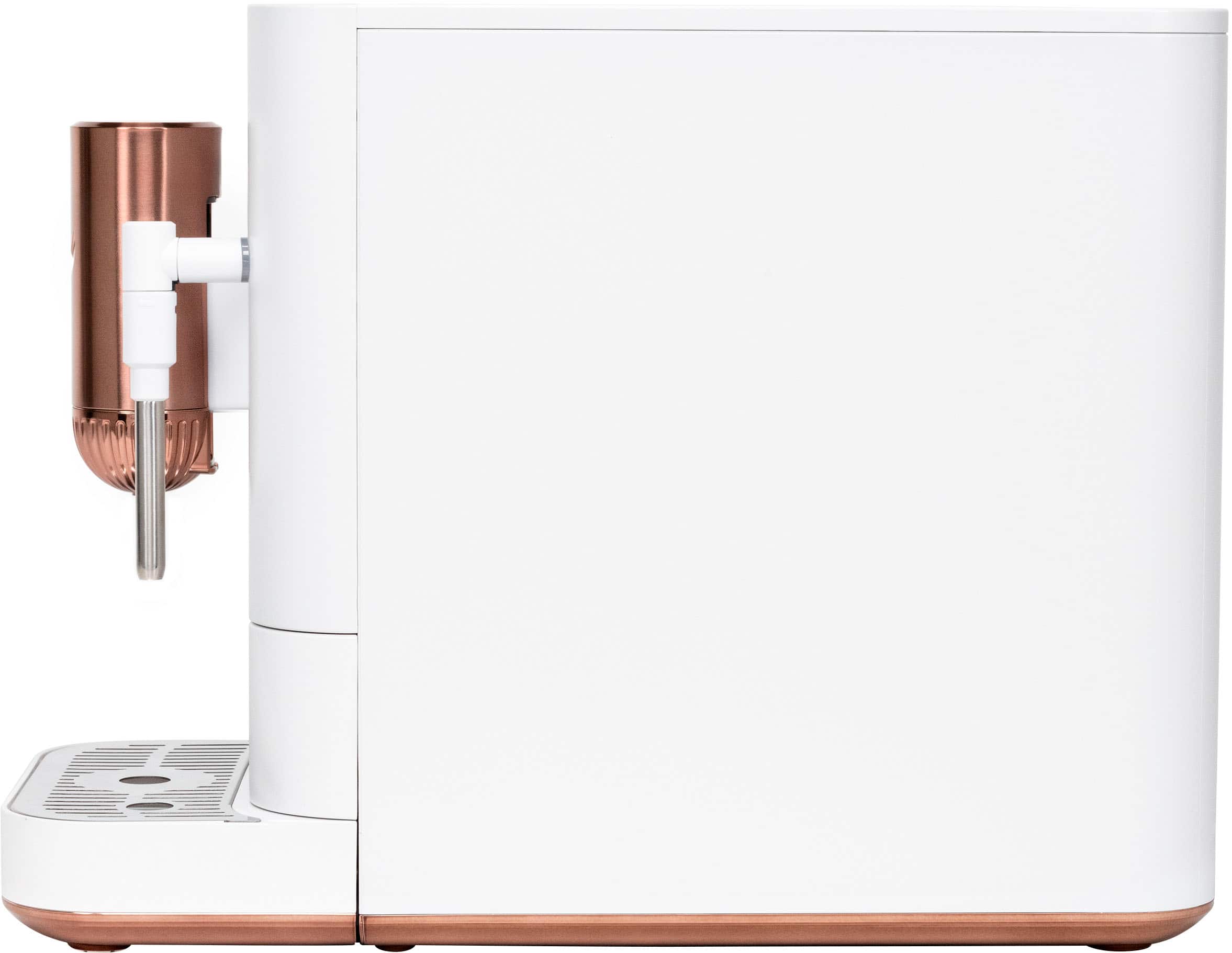 Left. Café - Affetto Automatic Espresso Machine with 20 bars of pressure, Milk Frother, and Built-In Wi-Fi - Matte White.