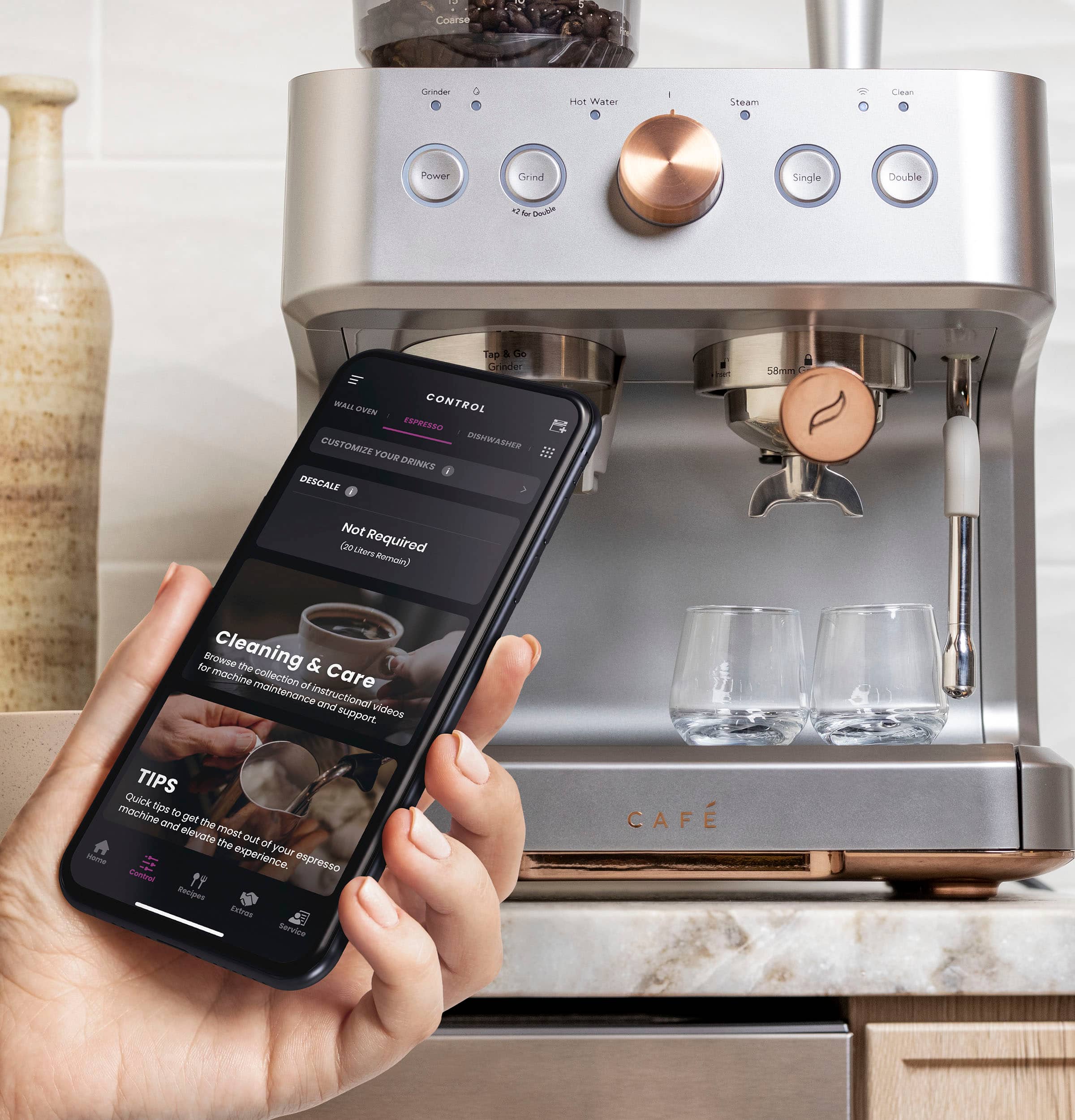 Alt View 19. Café - Bellissimo Semi-Automatic Espresso Machine with 15 bars of pressure, Milk Frother, and Built-In Wi-Fi - Steel Silver.