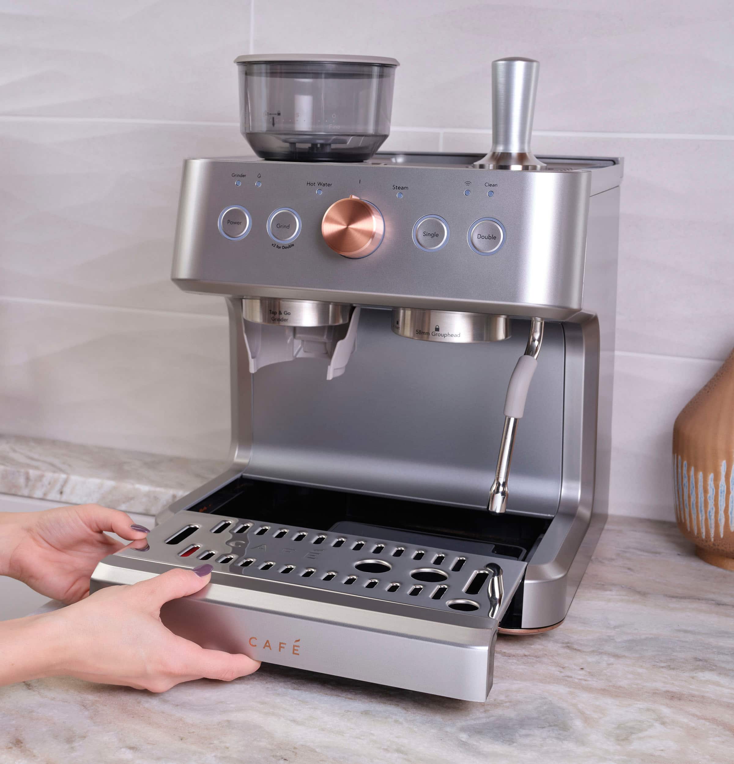 Alt View 29. Café - Bellissimo Semi-Automatic Espresso Machine with 15 bars of pressure, Milk Frother, and Built-In Wi-Fi - Steel Silver.