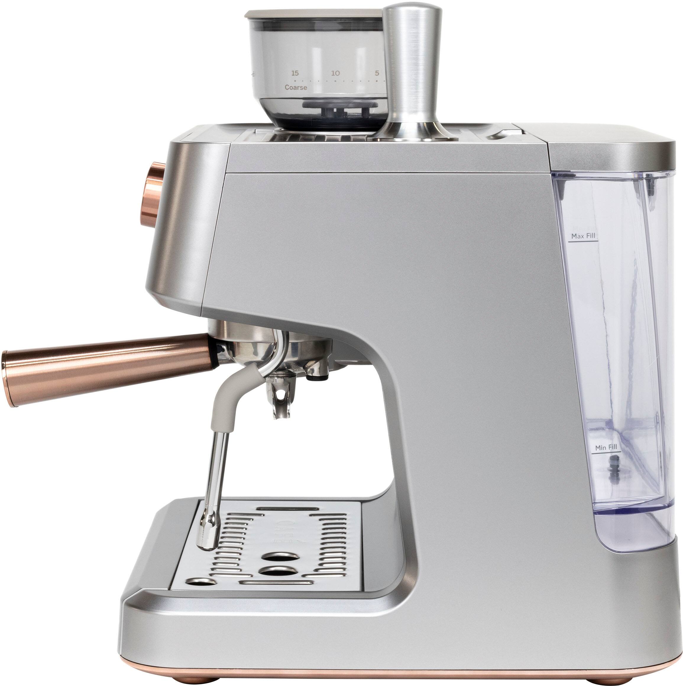 Left. Café - Bellissimo Semi-Automatic Espresso Machine with 15 bars of pressure, Milk Frother, and Built-In Wi-Fi - Steel Silver.
