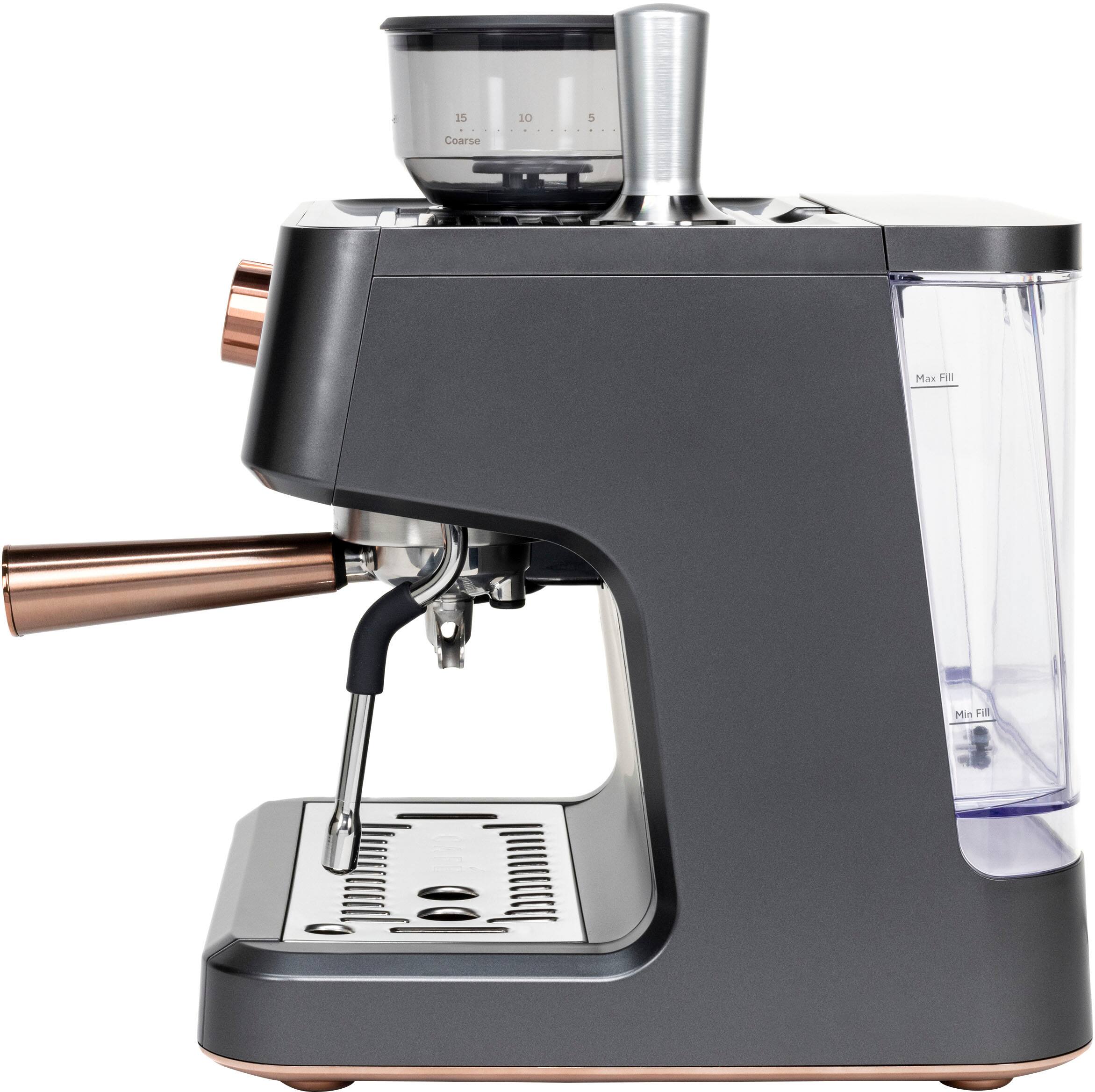 Left. Café - Bellissimo Semi-Automatic Espresso Machine with 15 bars of pressure, Milk Frother, and Built-In Wi-Fi - Matte Black.