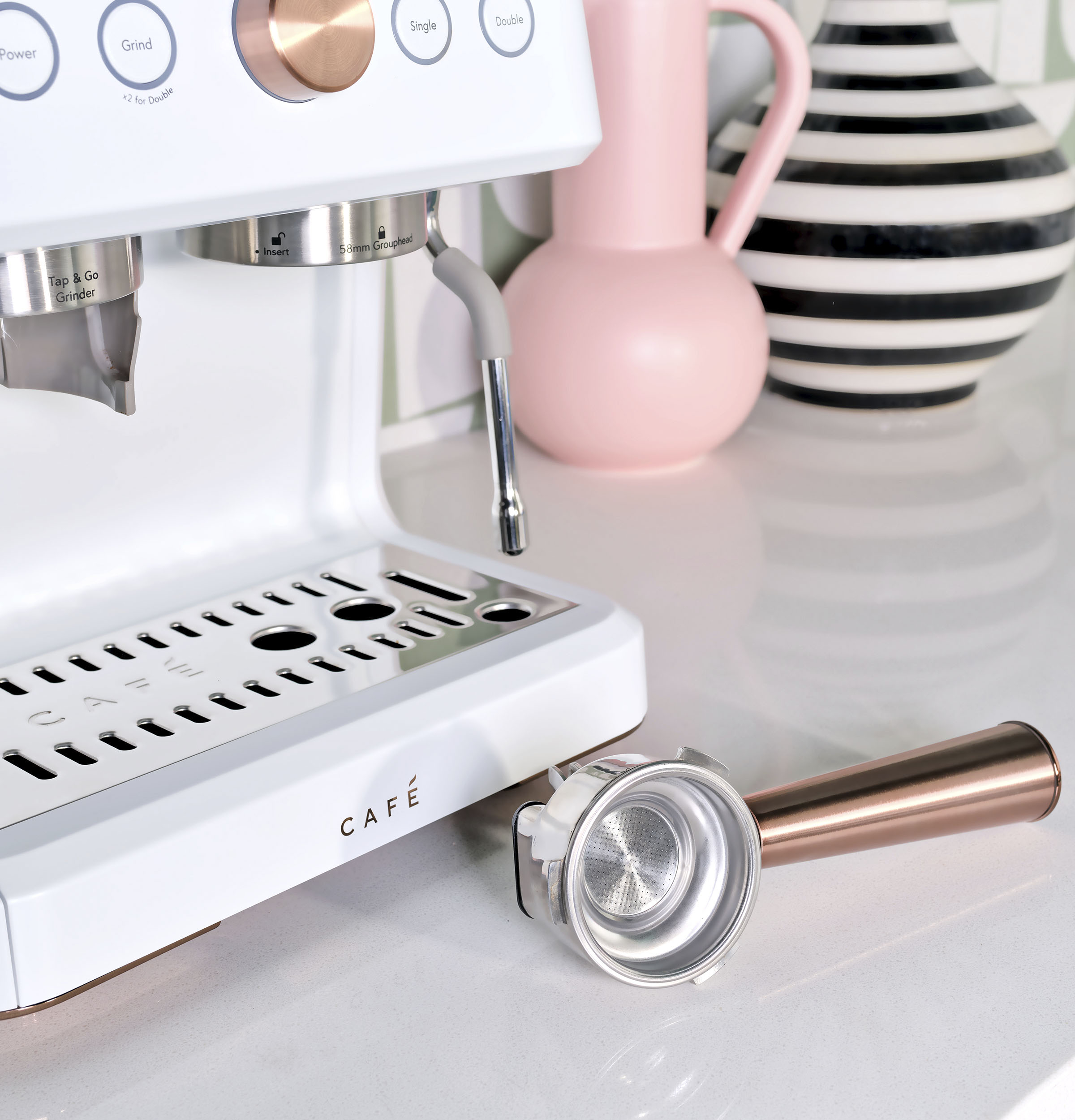 Café™ BELLISSIMO Matte White Semi Automatic Espresso Machine and Frother