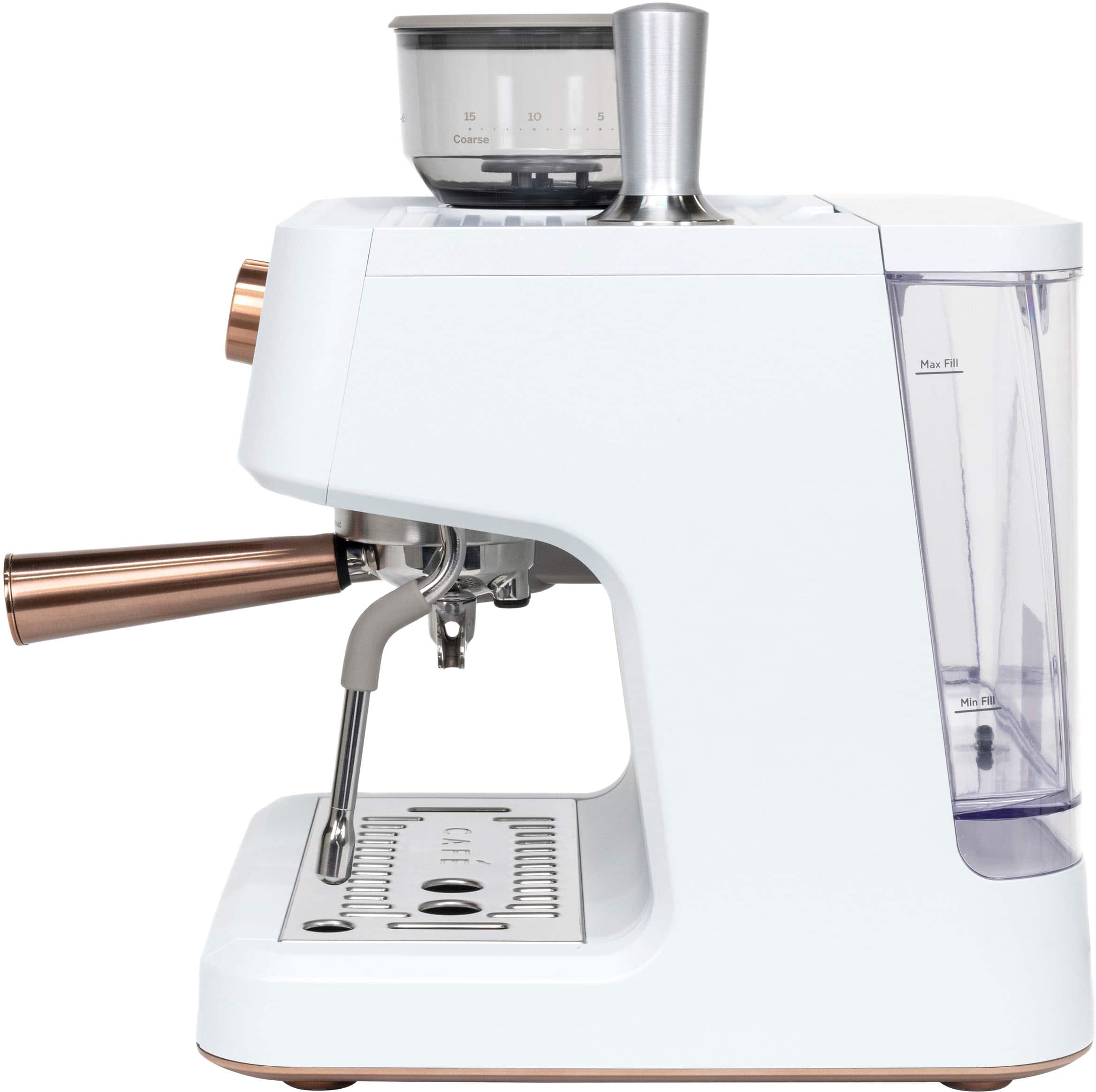 Angle. Café - Bellissimo Semi-Automatic Espresso Machine with 15 bars of pressure, Milk Frother, and Built-In Wi-Fi - Matte White.
