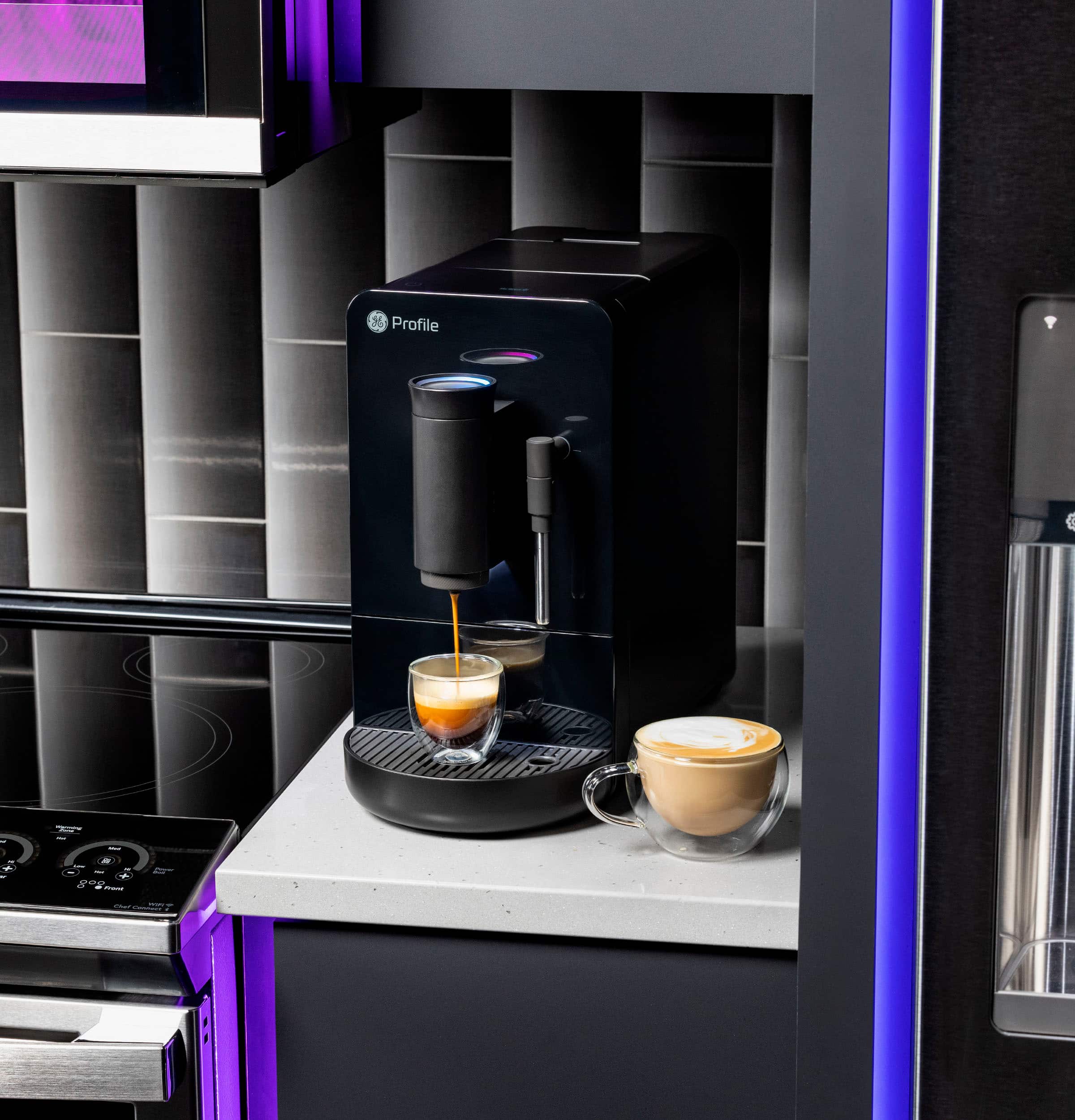 Alt View 17. GE Profile - Automatic Espresso Machine with 20 bars of pressure, Milk Frother, and Built-In Wi-Fi - Black.
