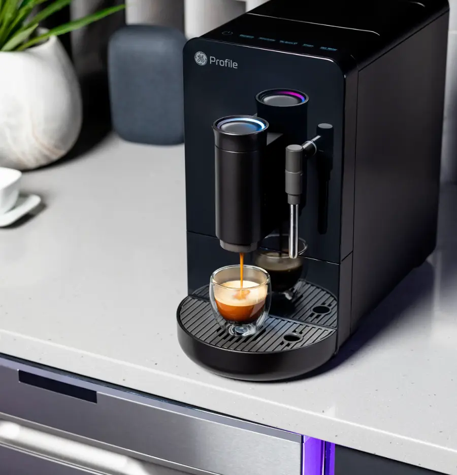 Alt View 19. GE Profile - Automatic Espresso Machine with 20 bars of pressure, Milk Frother, and Built-In Wi-Fi - Black.