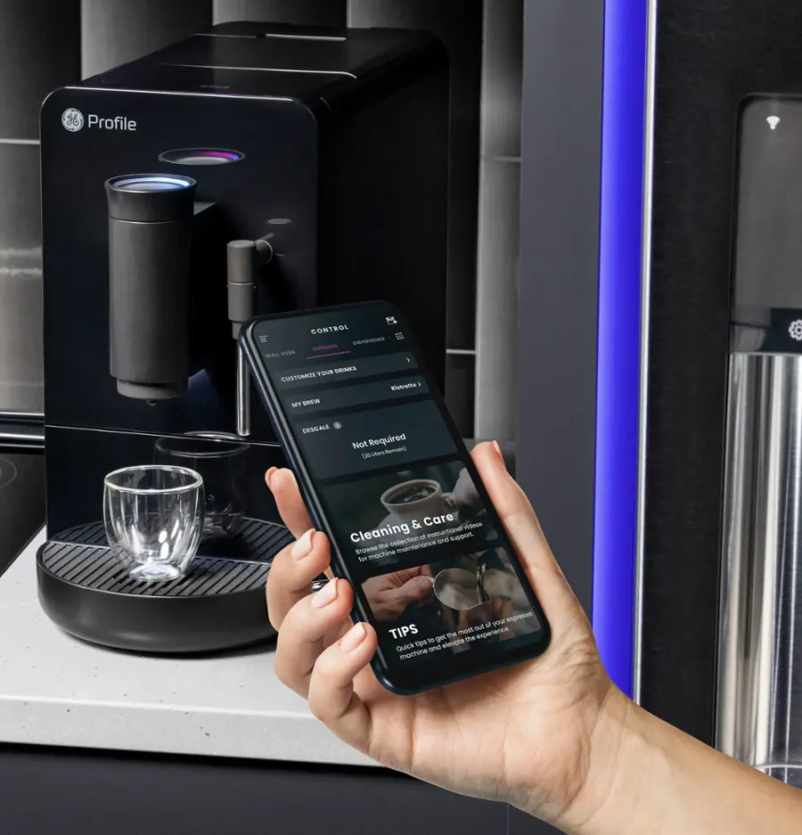 Alt View 22. GE Profile - Automatic Espresso Machine with 20 bars of pressure, Milk Frother, and Built-In Wi-Fi - Black.
