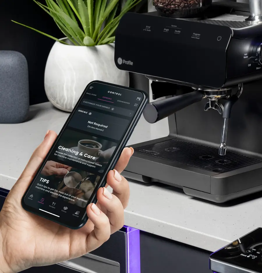 Alt View 19. GE Profile - Semi-Automatic Espresso Machine with 15 bars of pressure, Milk Frother, and Built-In Wi-Fi - Black.