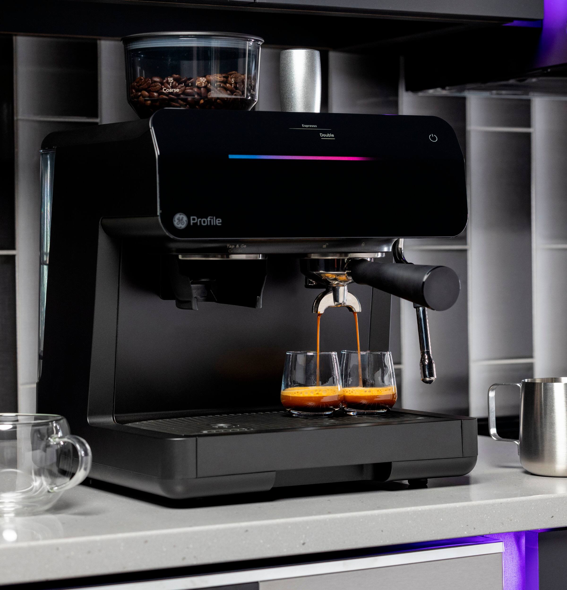 Alt View 16. GE Profile - Semi-Automatic Espresso Machine with 15 bars of pressure, Milk Frother, and Built-In Wi-Fi - Black.