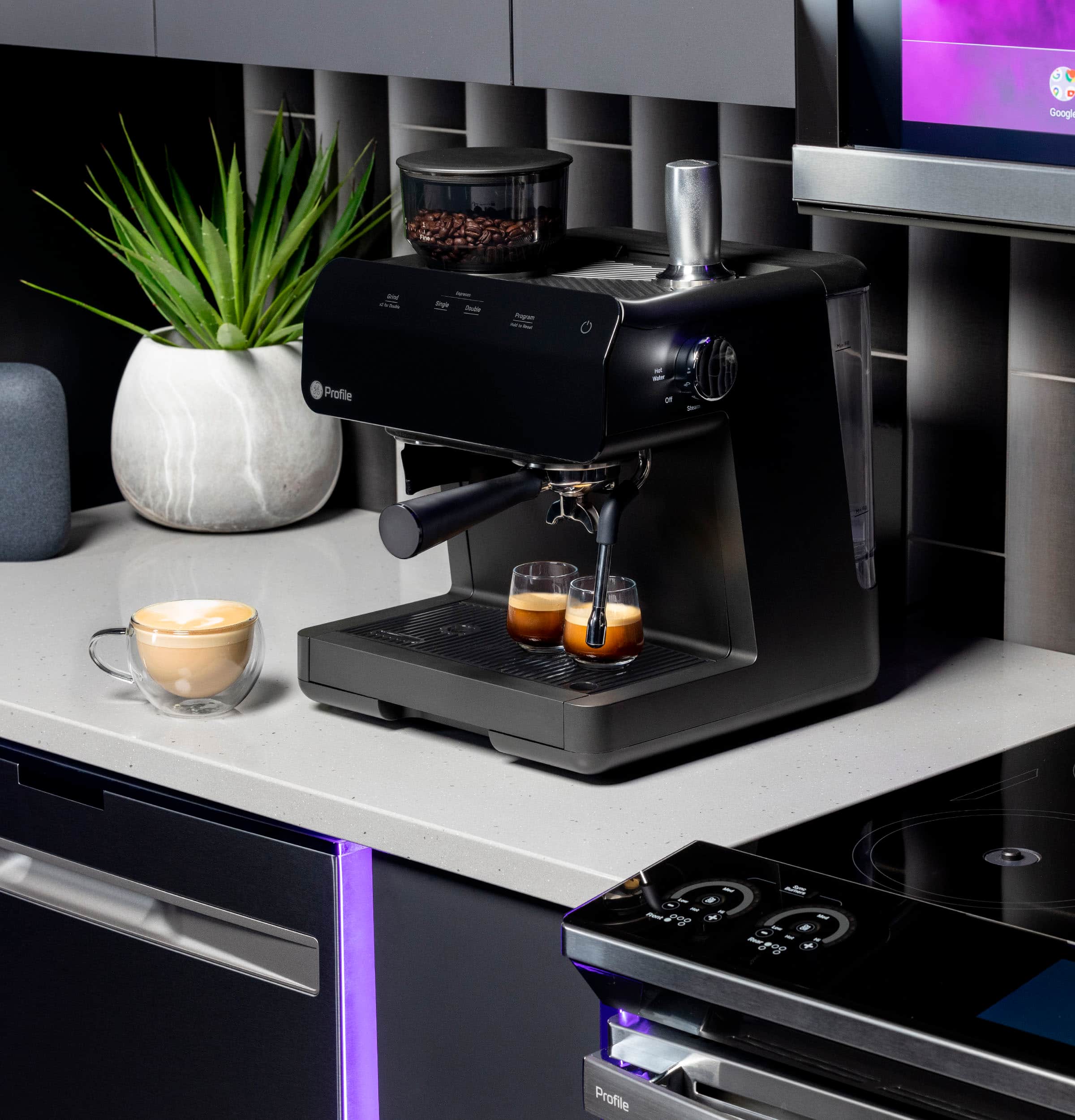 Alt View 17. GE Profile - Semi-Automatic Espresso Machine with 15 bars of pressure, Milk Frother, and Built-In Wi-Fi - Black.