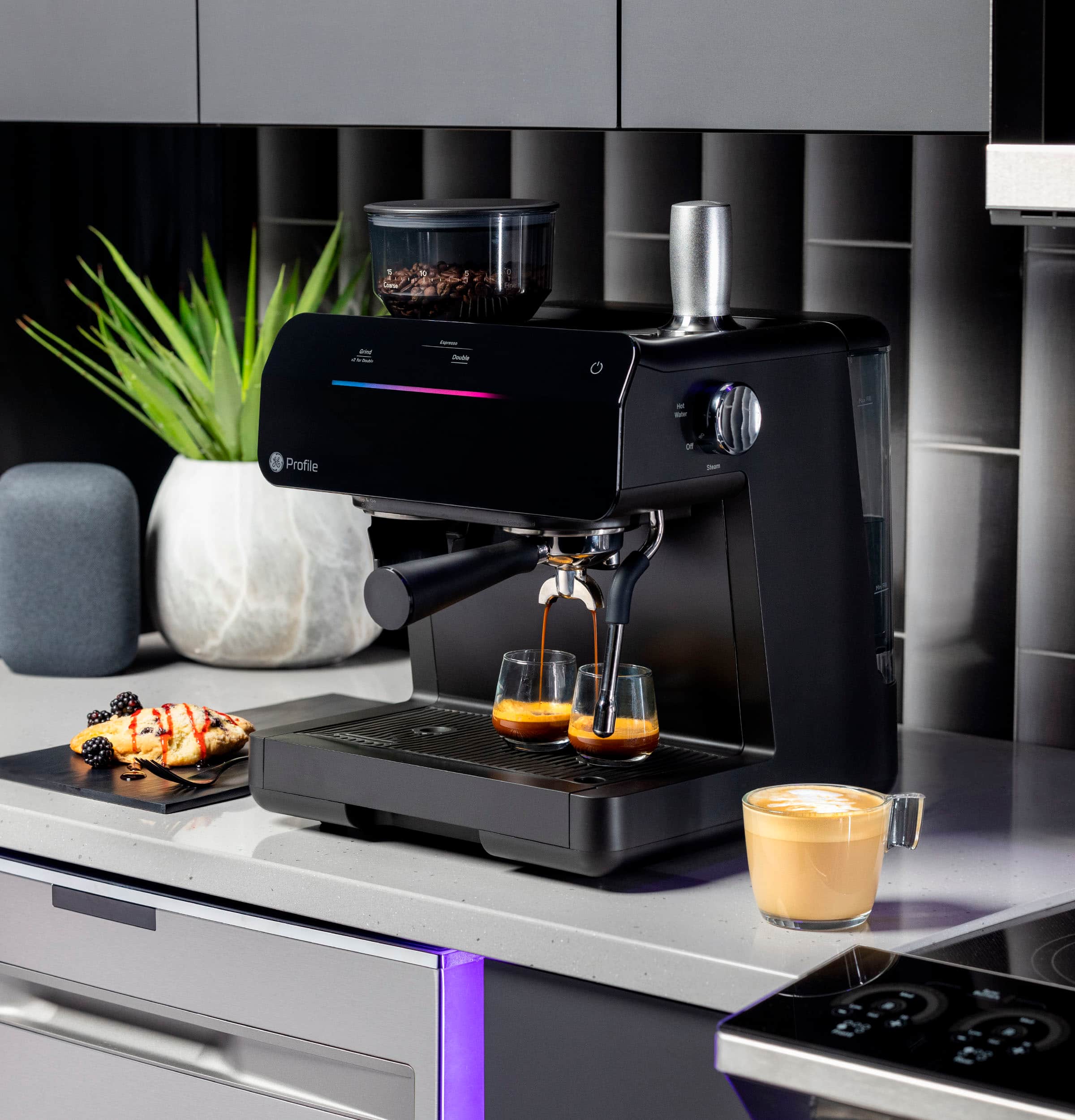 Alt View 18. GE Profile - Semi-Automatic Espresso Machine with 15 bars of pressure, Milk Frother, and Built-In Wi-Fi - Black.