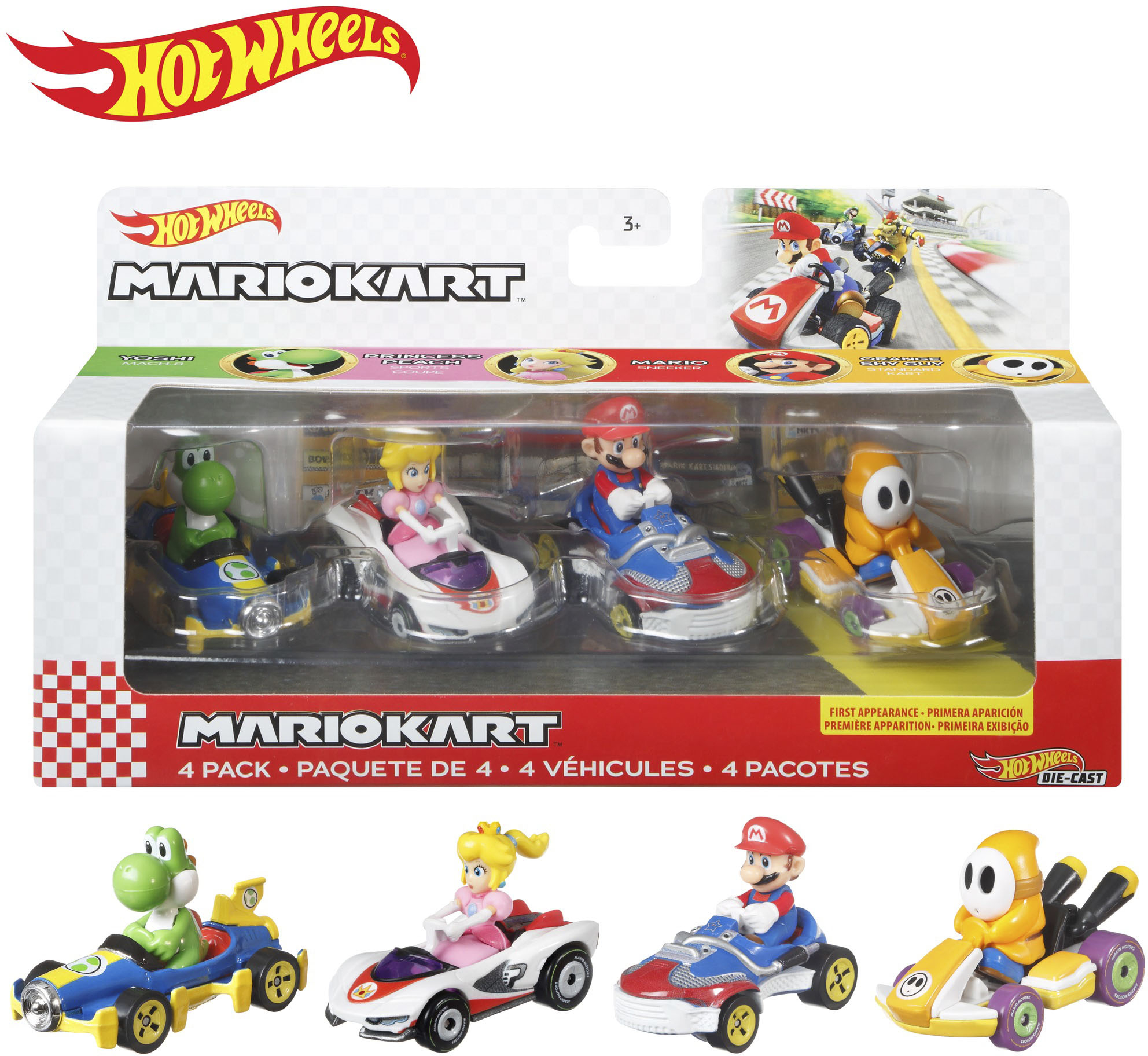 Angle View: Hot Wheels - Mario Kart Vehicle 4-Pack - Styles May Vary
